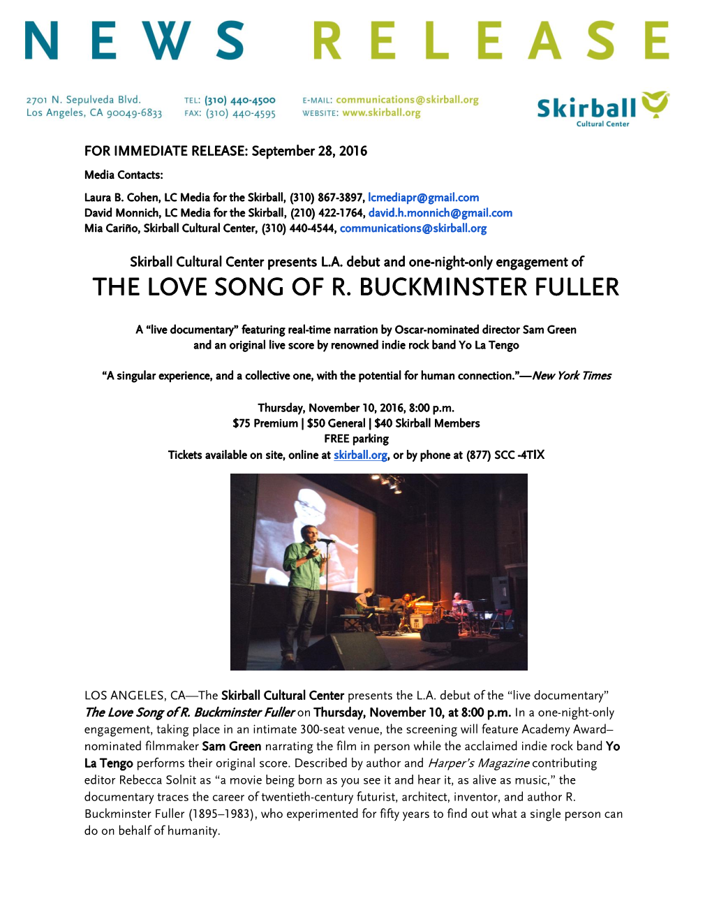 The Love Song of R. Buckminster Fuller Press Release