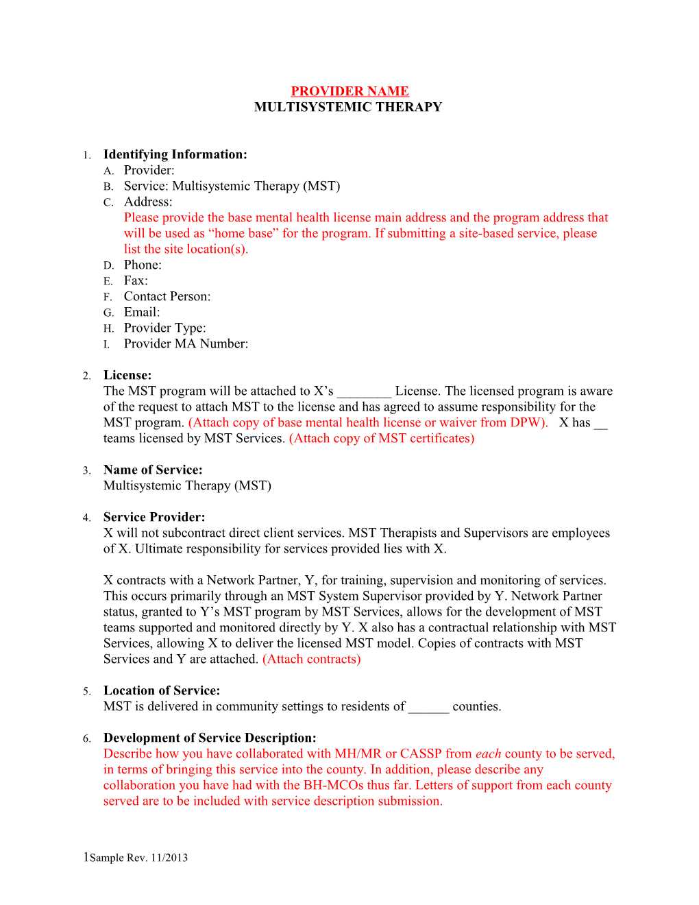 Multisystemic Therapy (Mst) Service Description