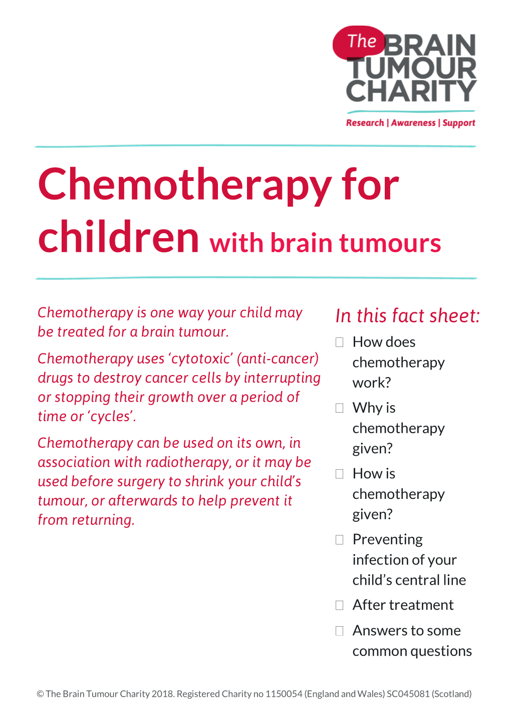 Chemotherapy for Children with Brain Tumours