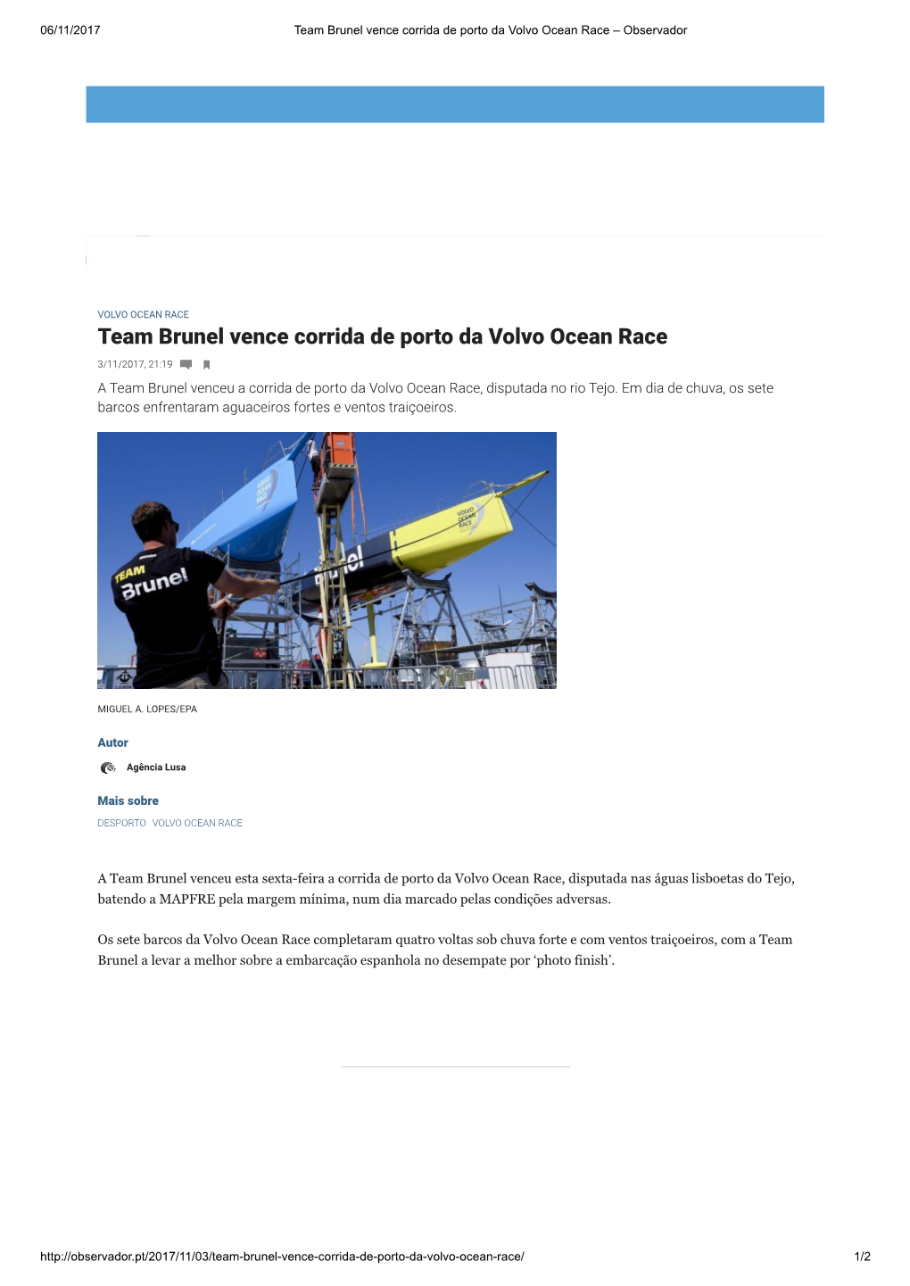 Team Brunel Vence Corrida De Porto Da Volvo Ocean Race – Observador