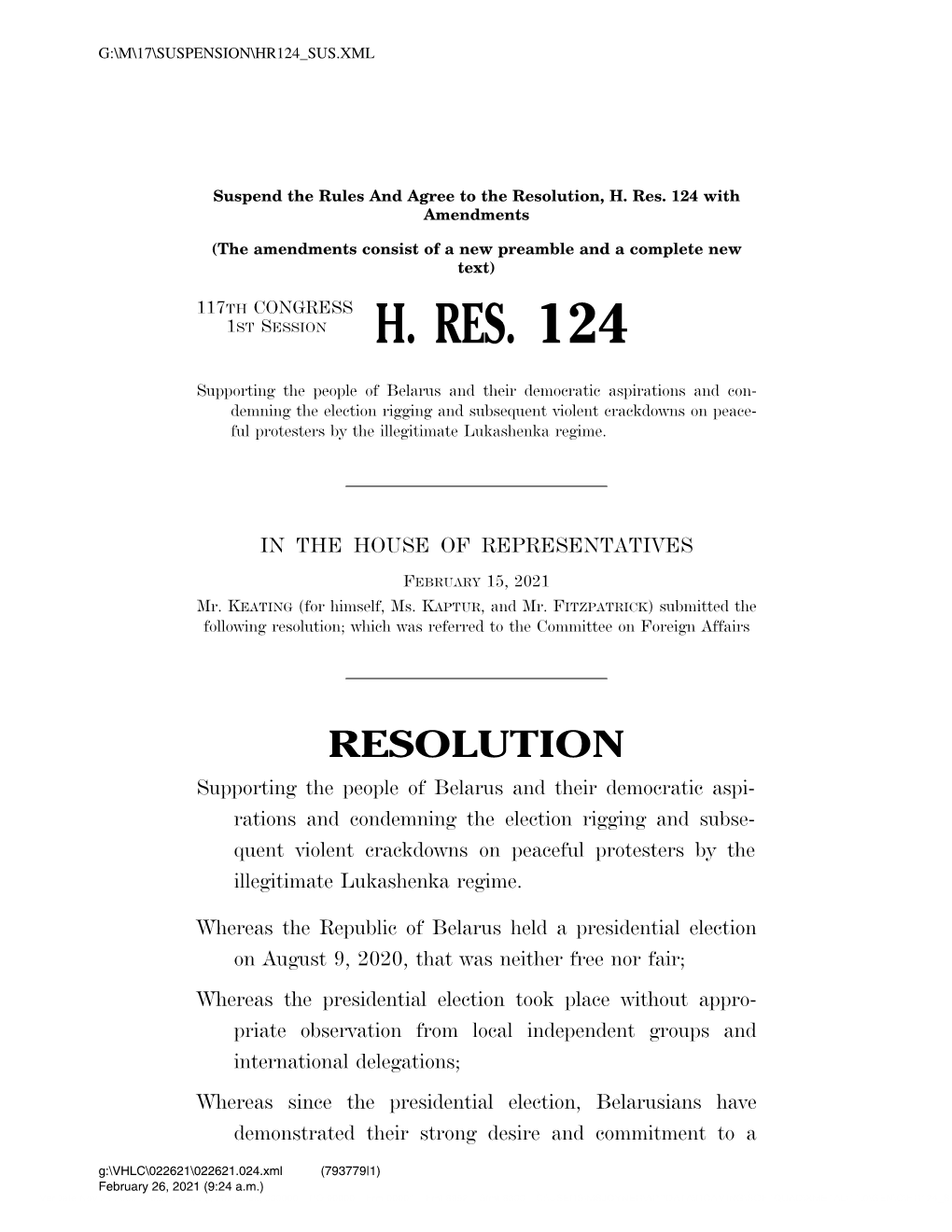 H. Res. 124 with Amendments