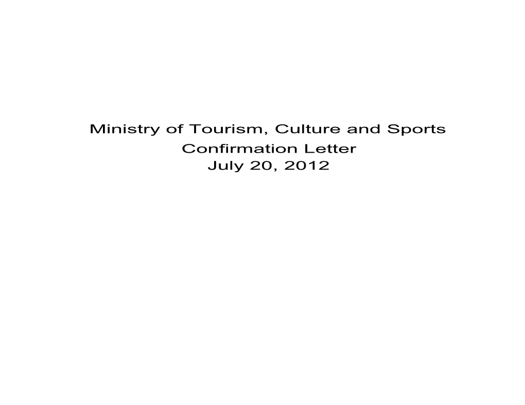 Ministry of Tourism, Culture and Sports Confirmation Letter July 20