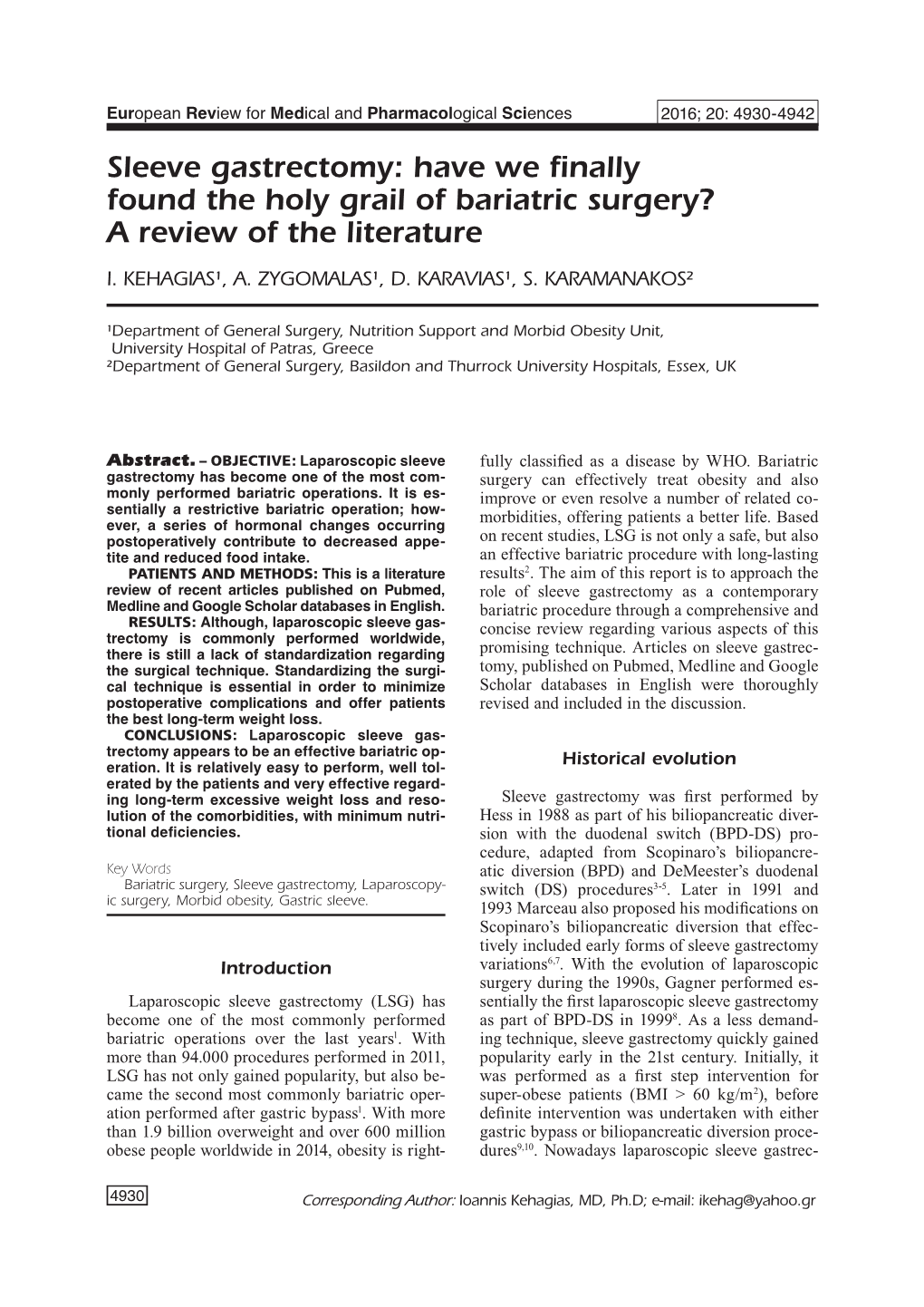 Sleeve Gastrectomy, a Review