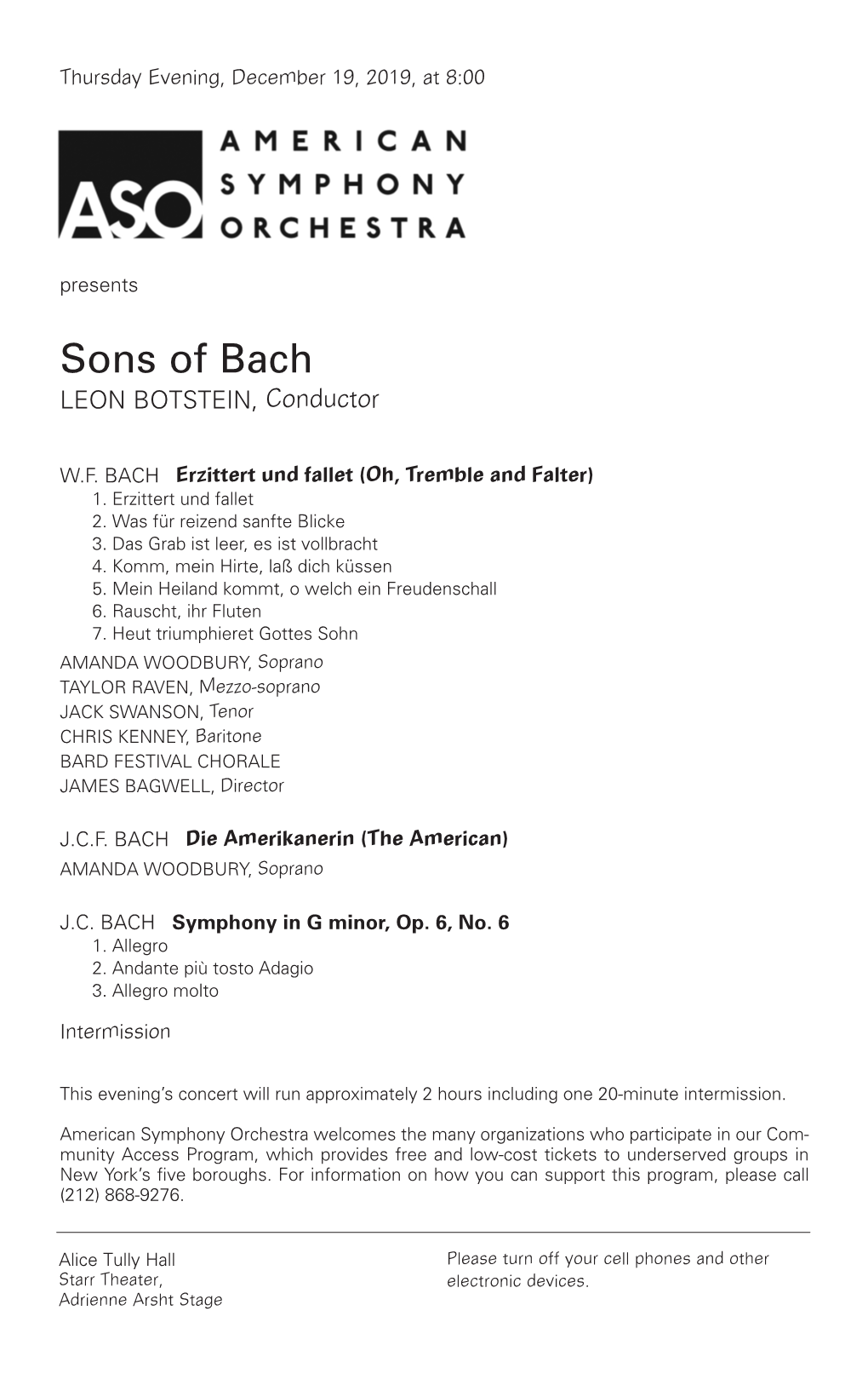 Sons of Bach LEON BOTSTEIN, Conductor