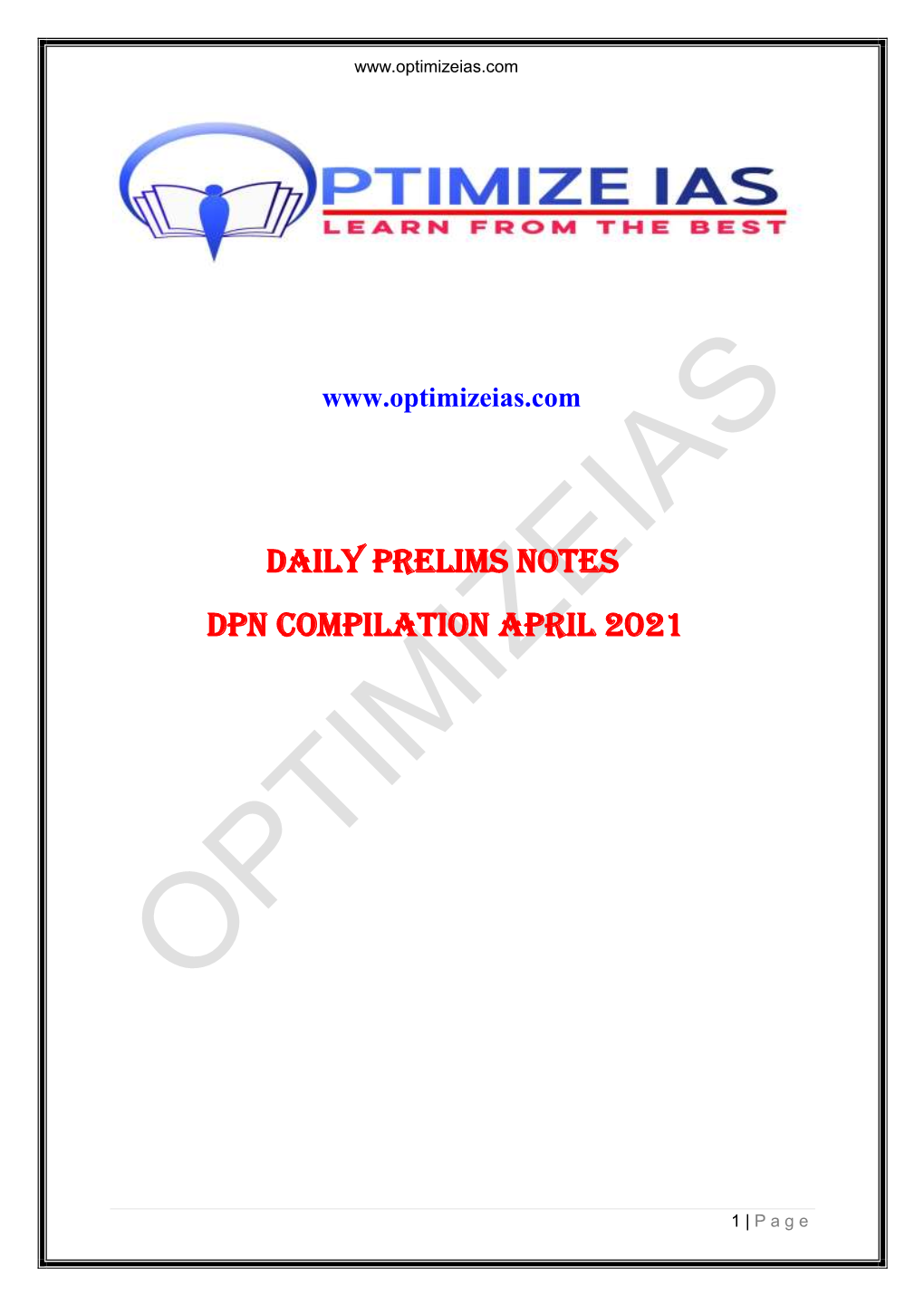DAILY PRELIMS NOTES DPN COMPILATION April 2021