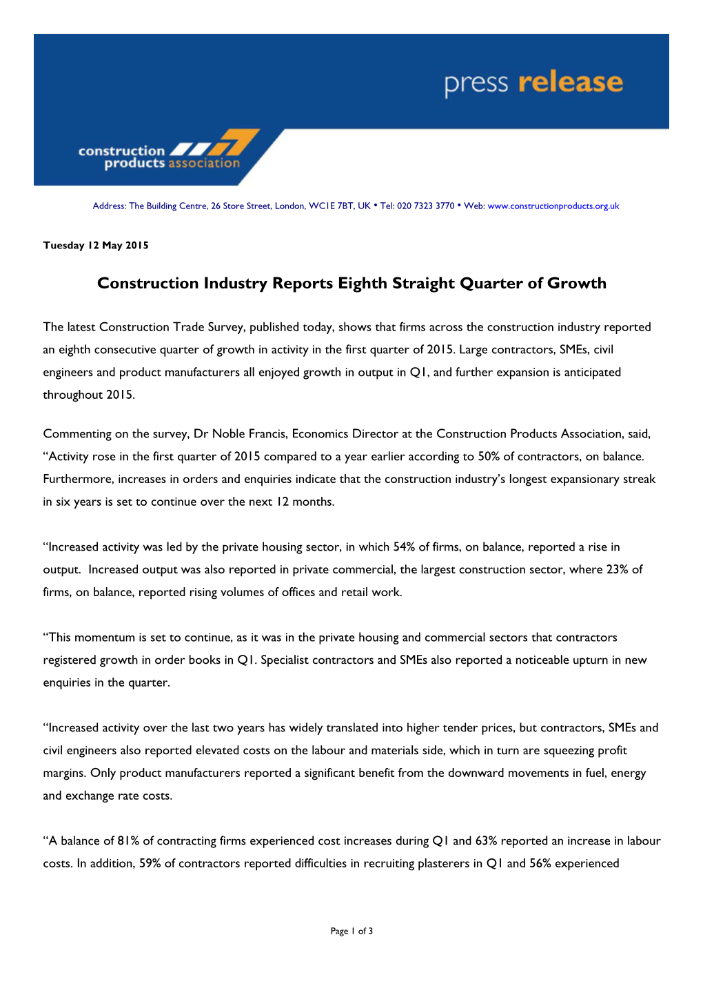 Construction Industry Reports Eighth Straight Quarter of Growth