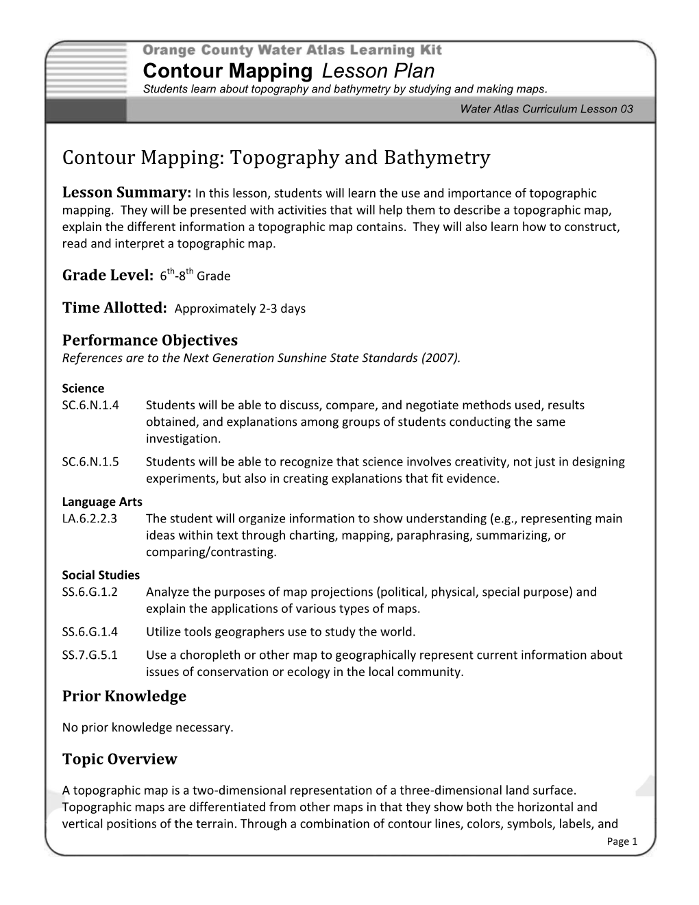 Contour Mapping Lesson Plan Students Learn About Topography and Bathymetry by Studying and Making Maps