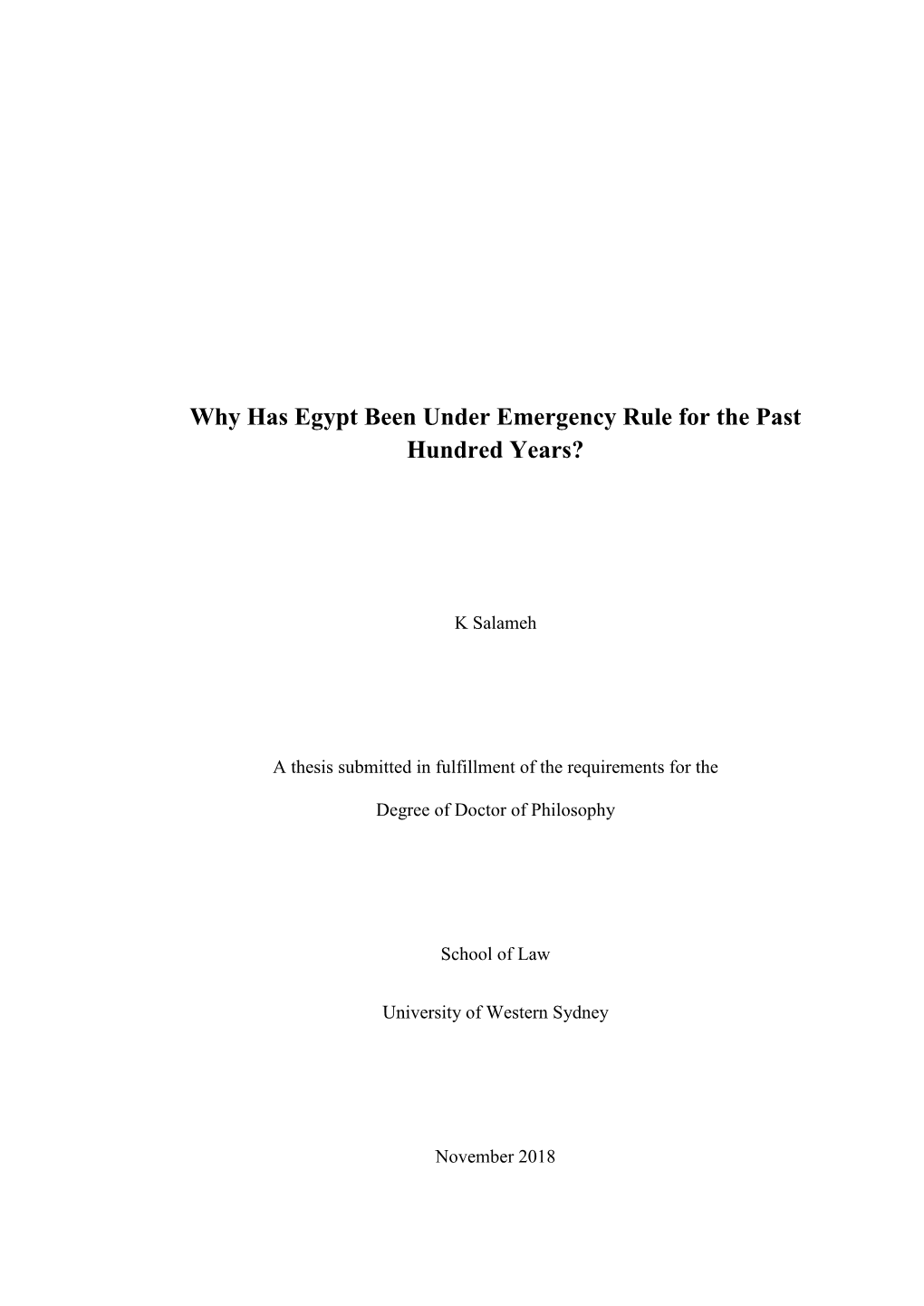 Why Has Egypt Been Under Emergency Rule for the Past Hundred Years?