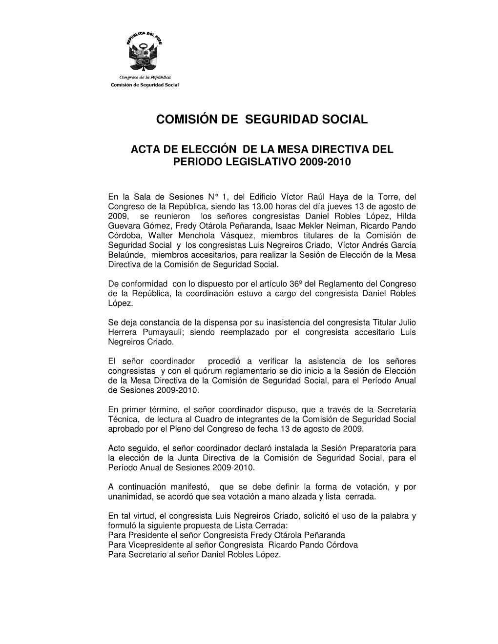 Comisión De Seguridad Social     COMISIÓN DE SEGURIDAD SOCIAL