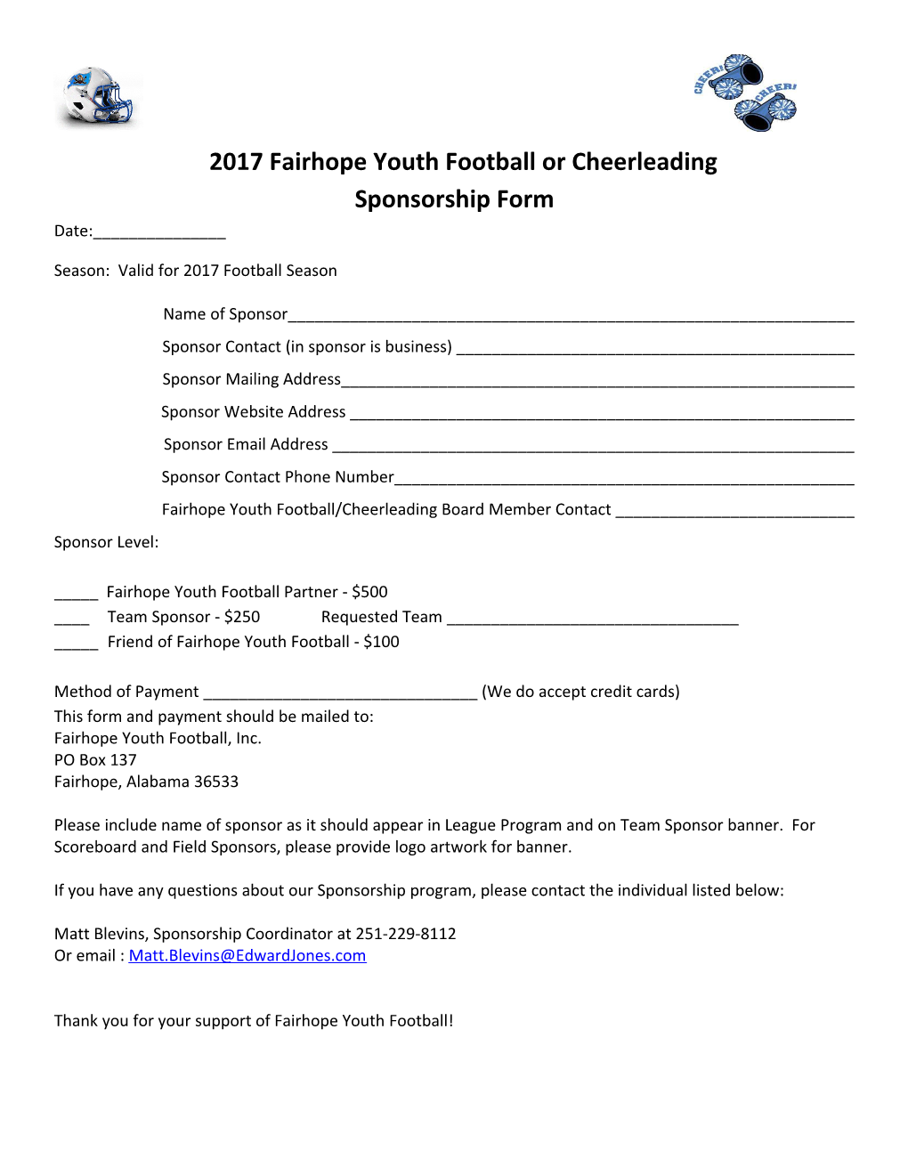 Fairhope Youth Football And/Or Cheerleading