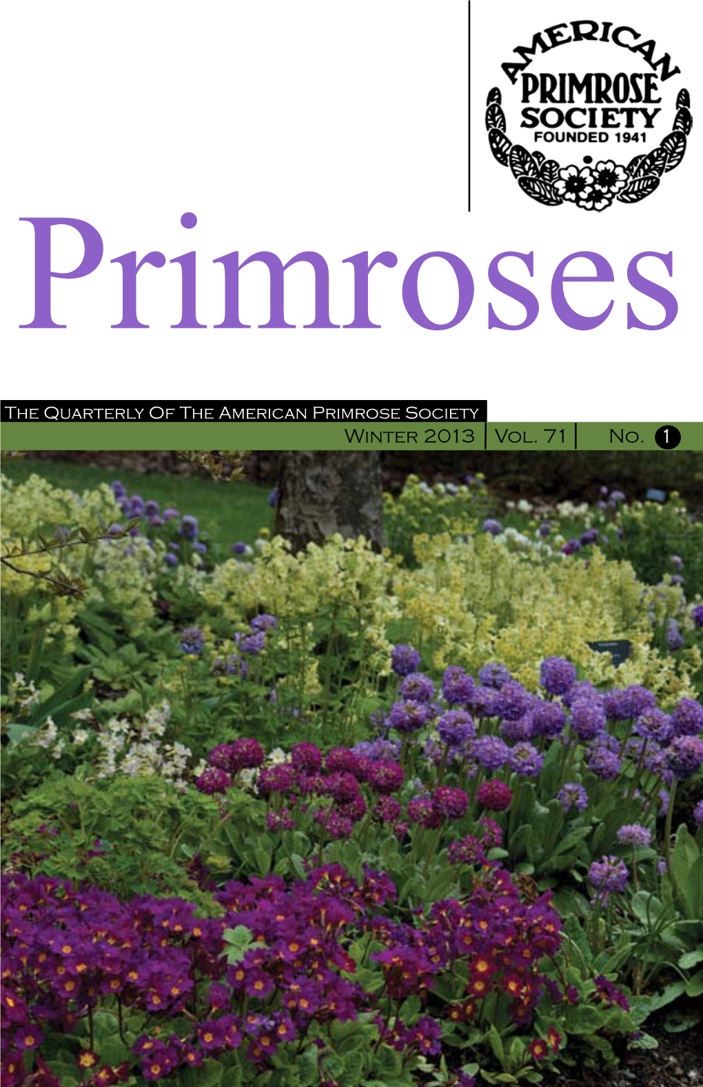 Winter 2013 Vol. 71 No. 1 American Primrose Society Winter 2013 OFFICERS Primroses Alan Lawrence, President Editor President’S Message P.O