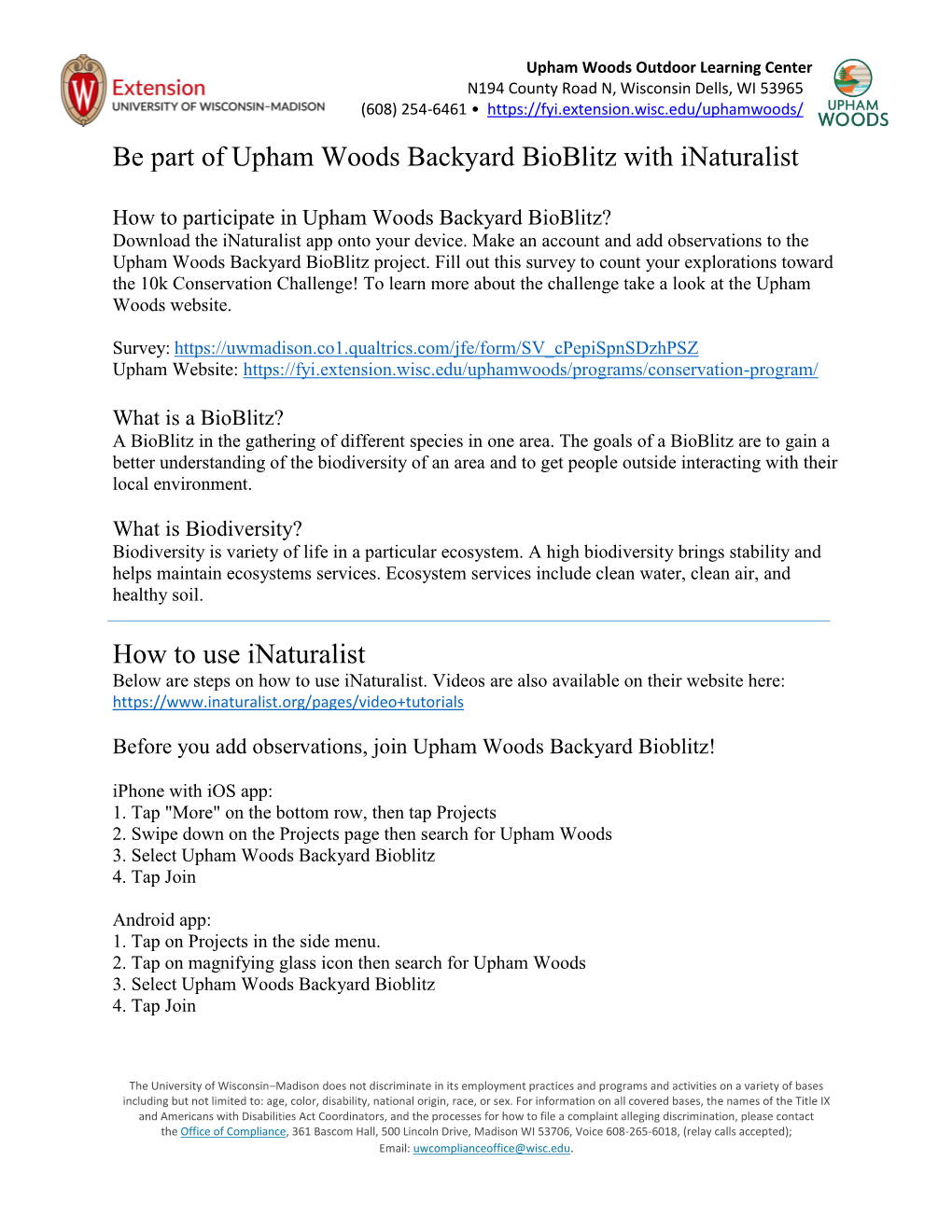 Upham Woods Backyard Bioblitz with Inaturalist