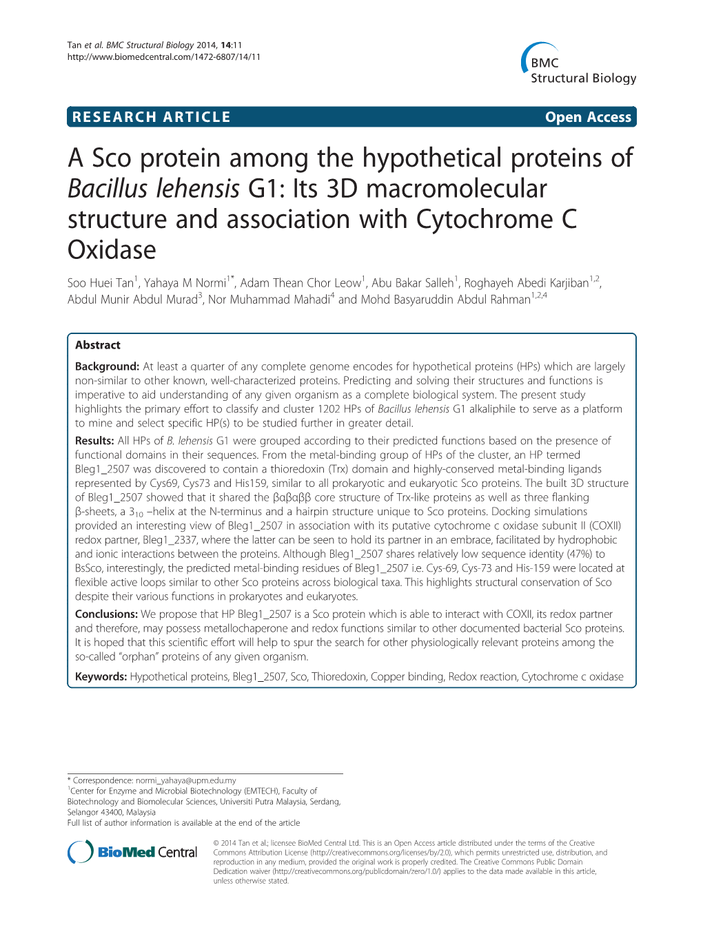 A Sco Protein Among the Hypothetical Proteins of Bacillus Lehensis G1: Its