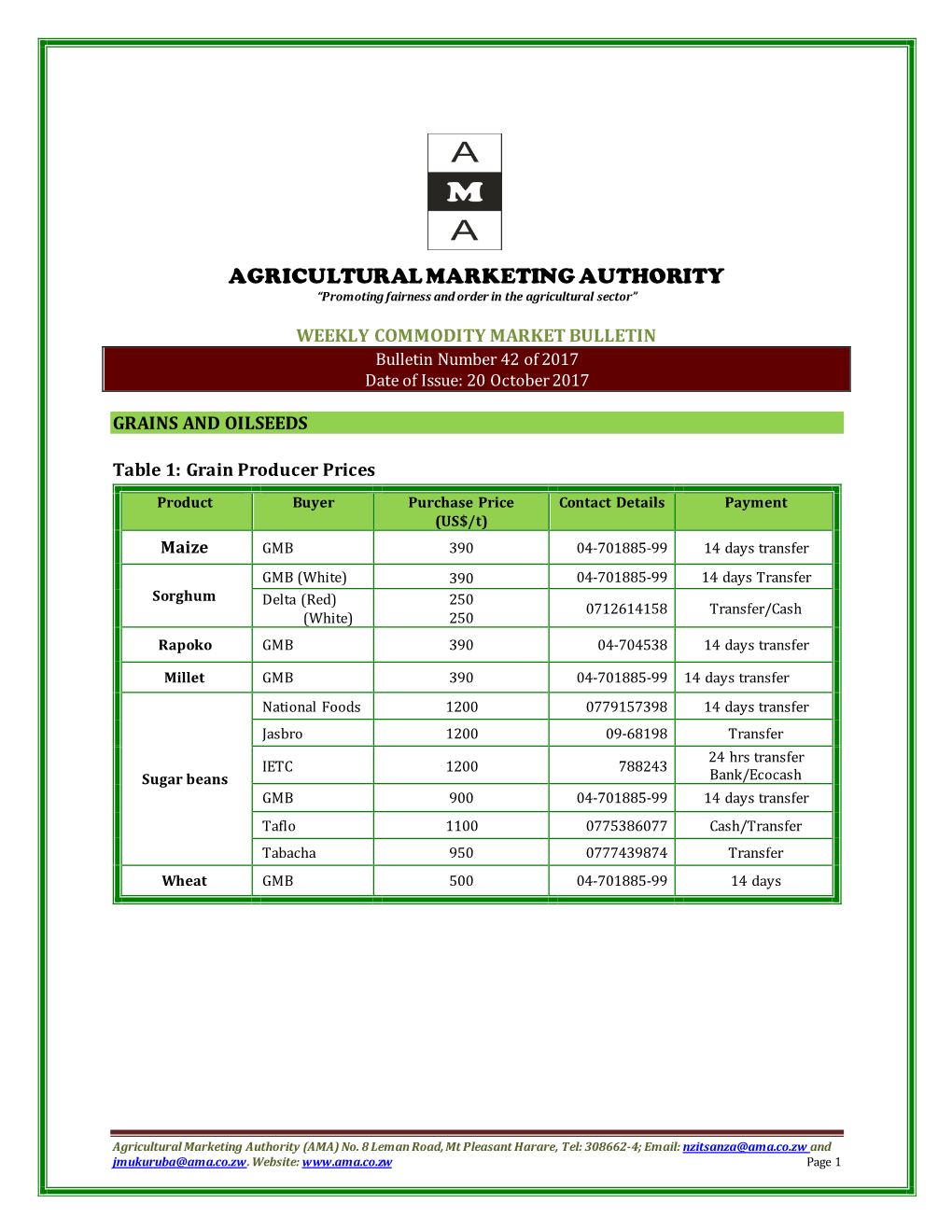 AMA Bulletin Number 4 of 2018