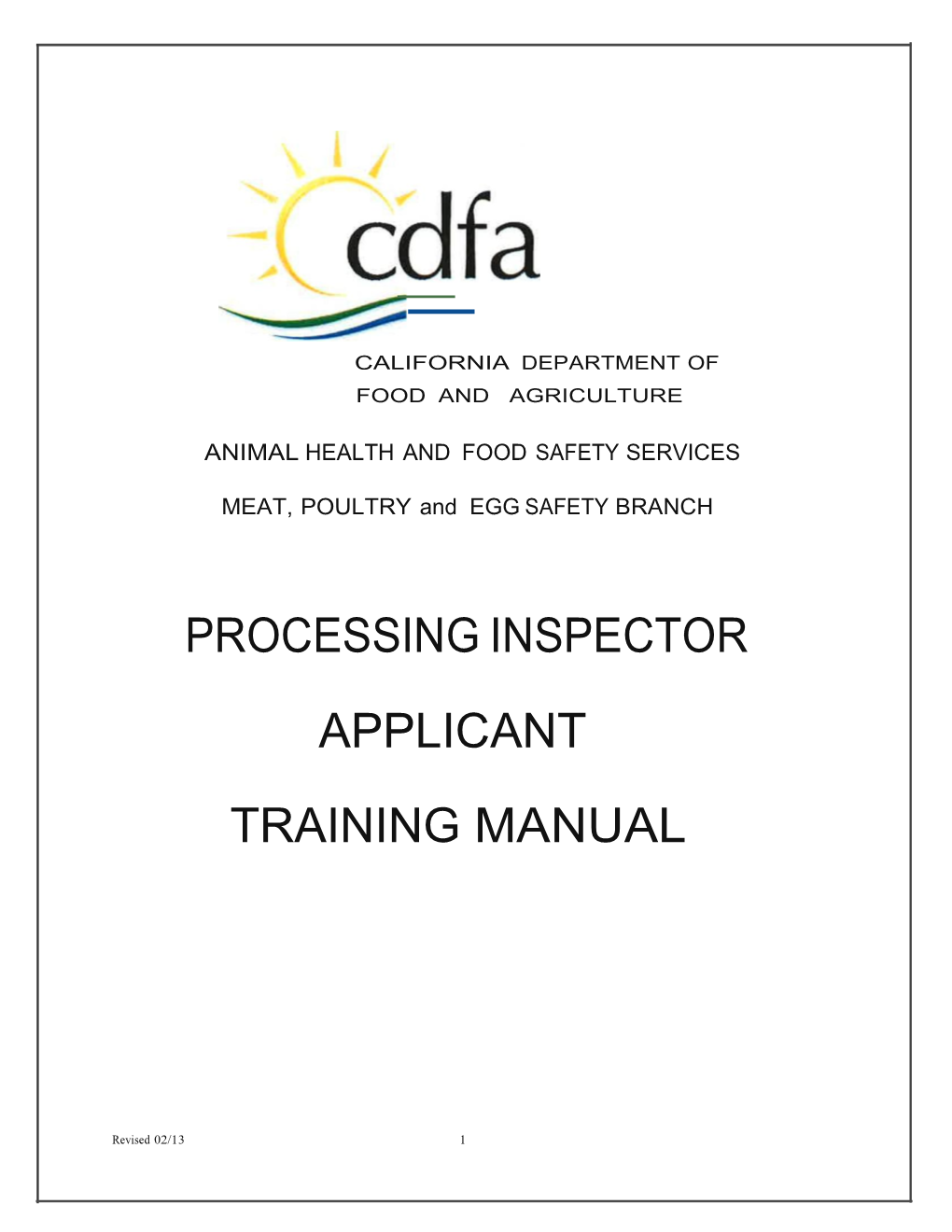 Processing Inspector Applicant Training Manual