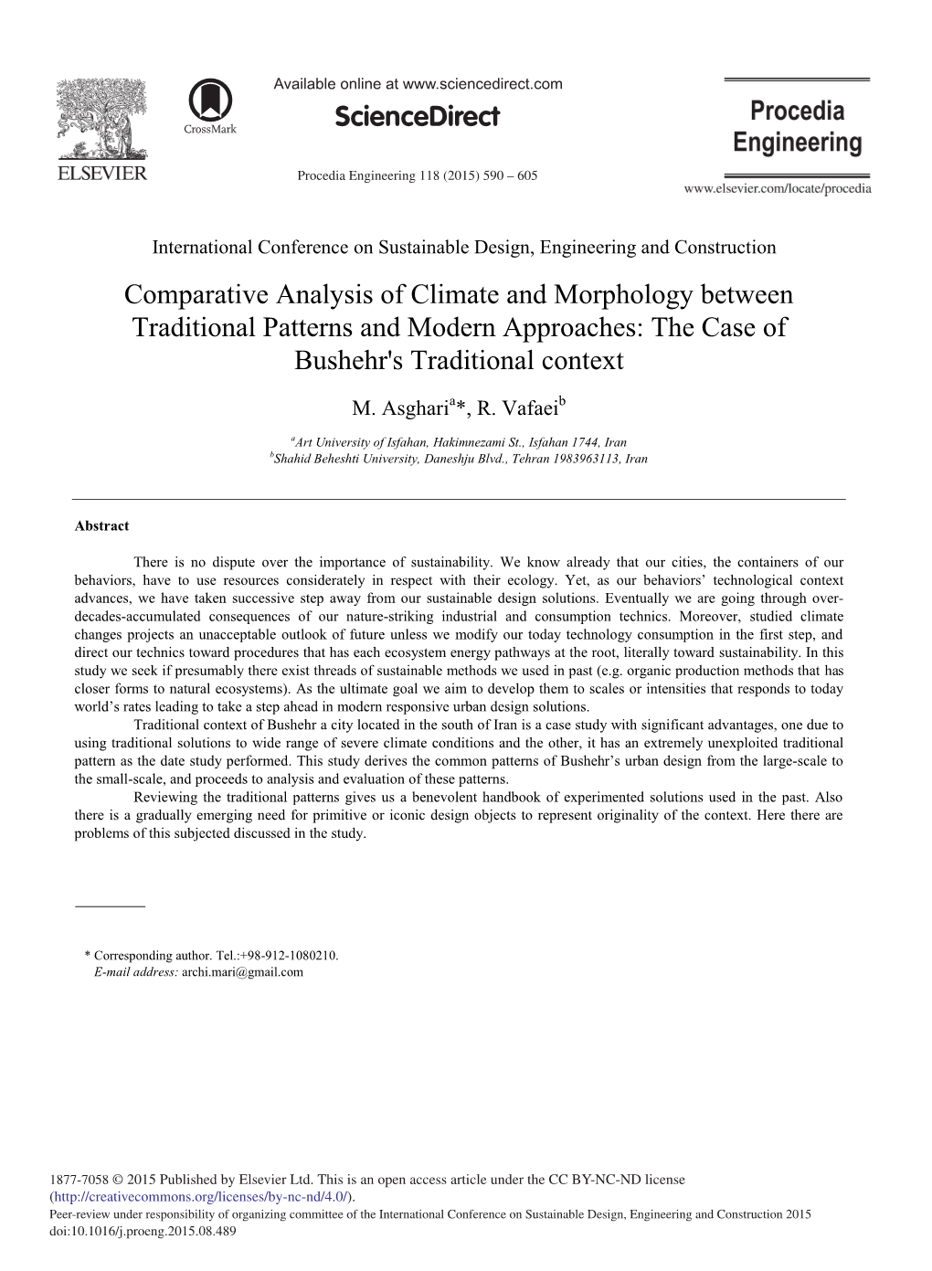 Comparative Analysis of Climate and Morphology Between Traditional Patterns and Modern Approaches: the Case of Bushehr's Traditional Context