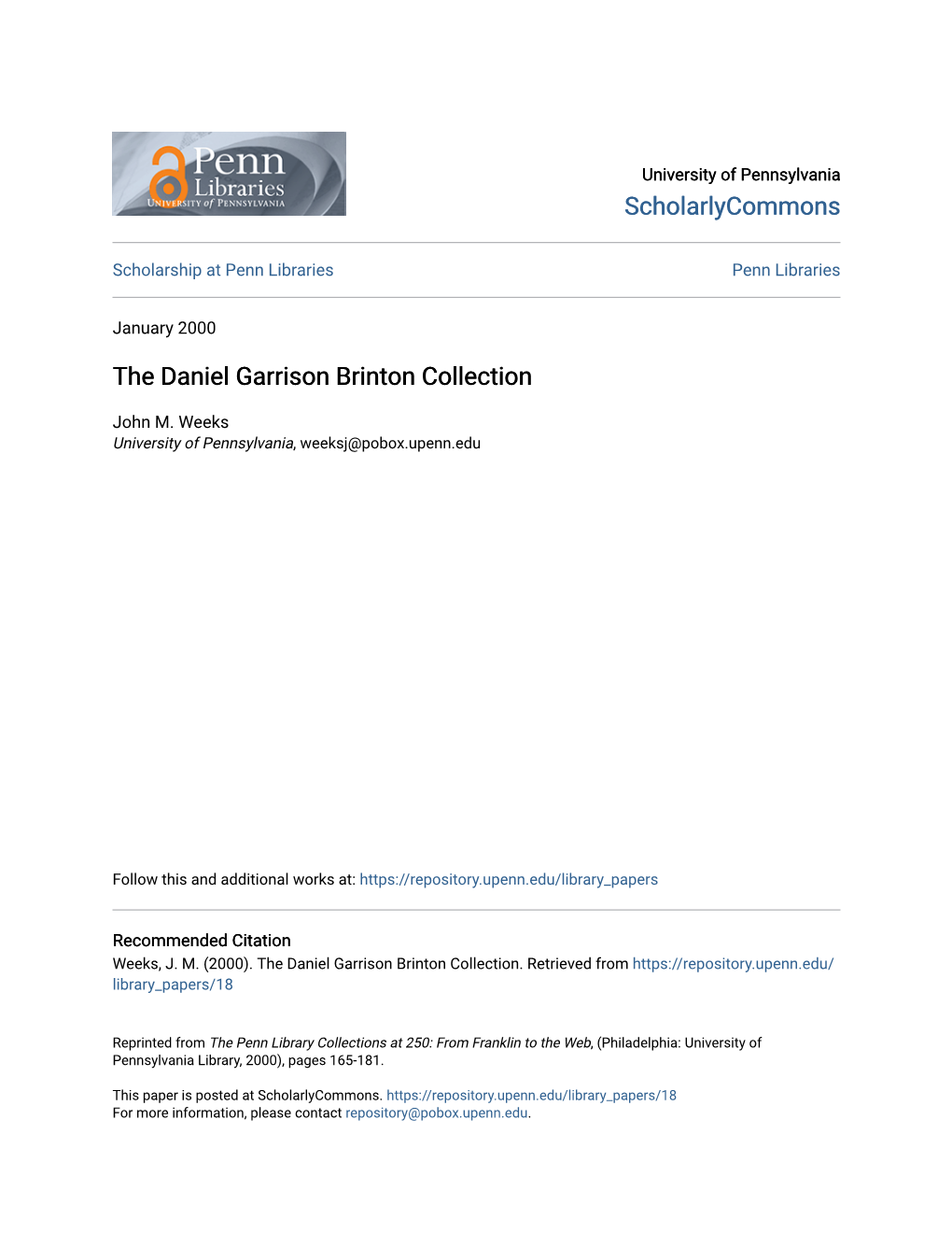 The Daniel Garrison Brinton Collection