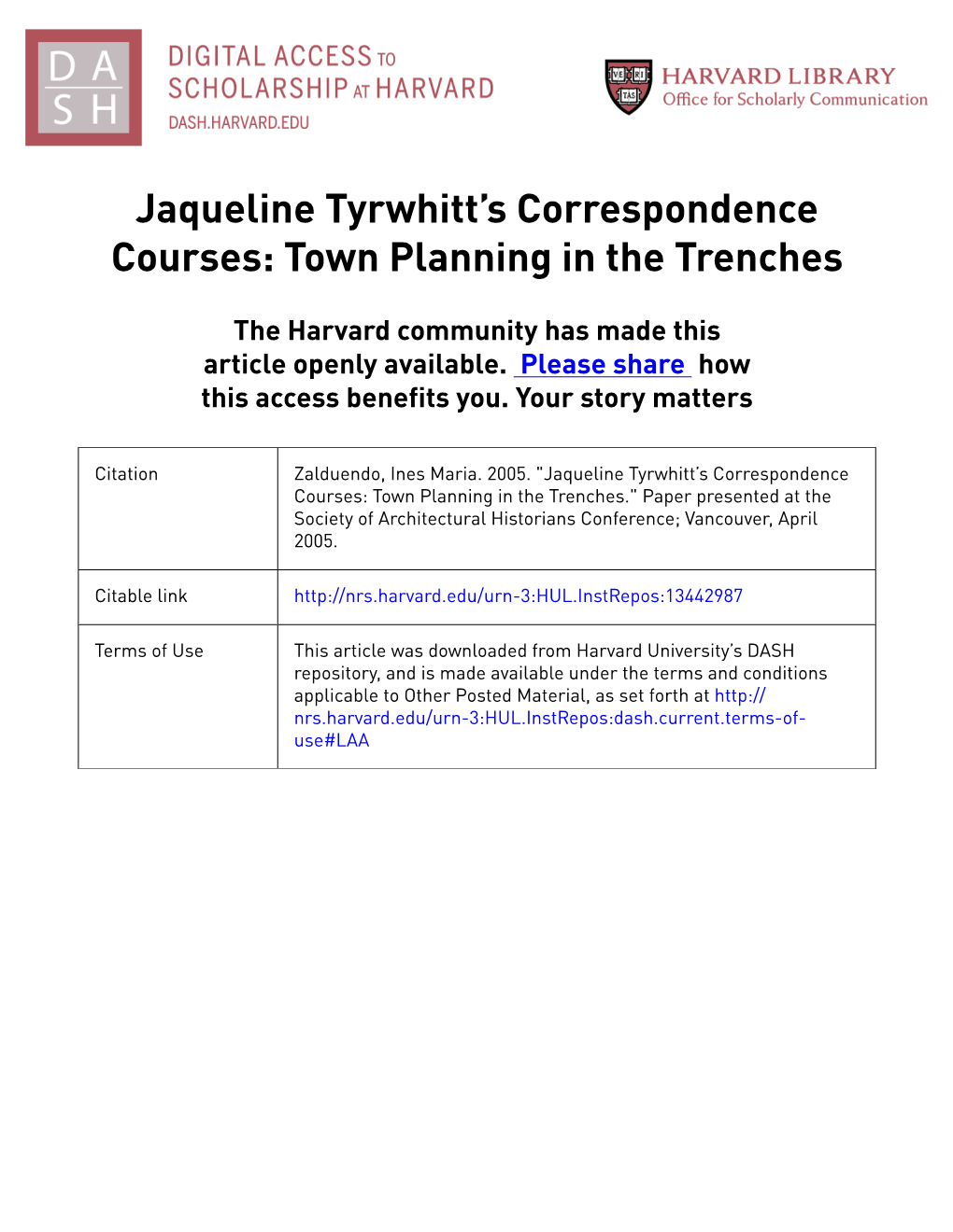 Jaqueline Tyrwhitt's Correspondence Courses
