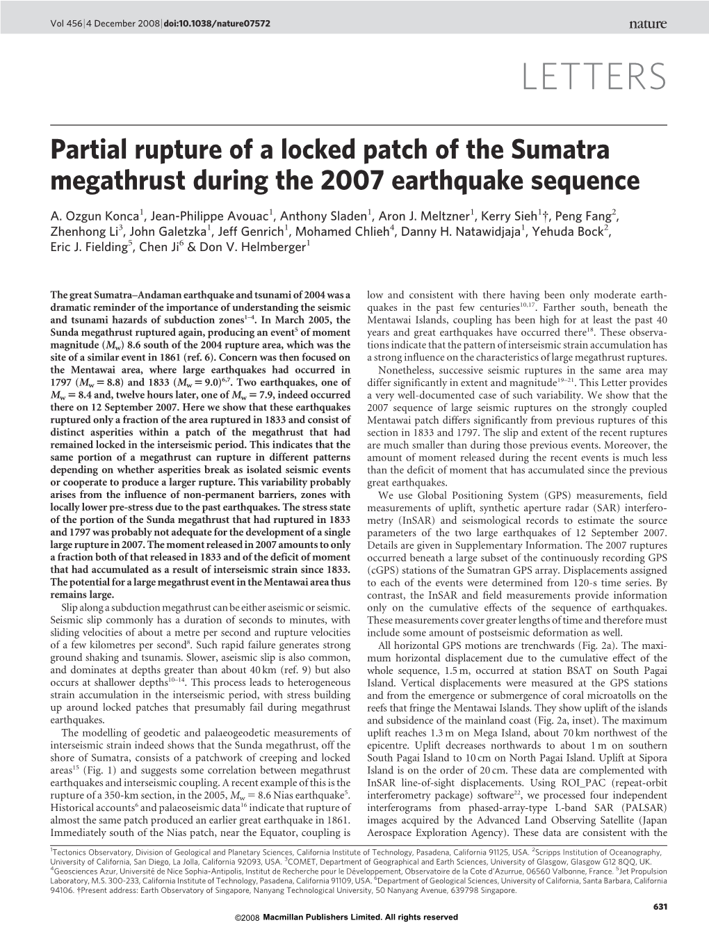 Partial Rupture of a Locked Patch of the Sumatra Megathrust During the 2007 Earthquake Sequence