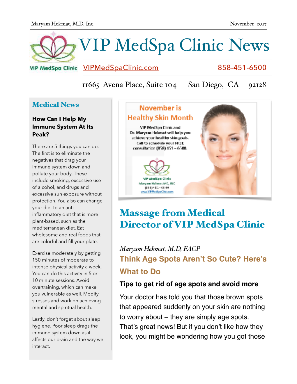 November 2017 VIP Medspa Clinic News