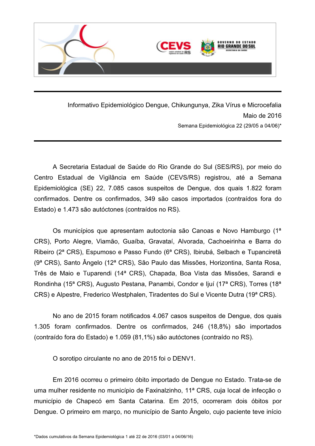 Boletim Informativo Epidemiológico Dengue