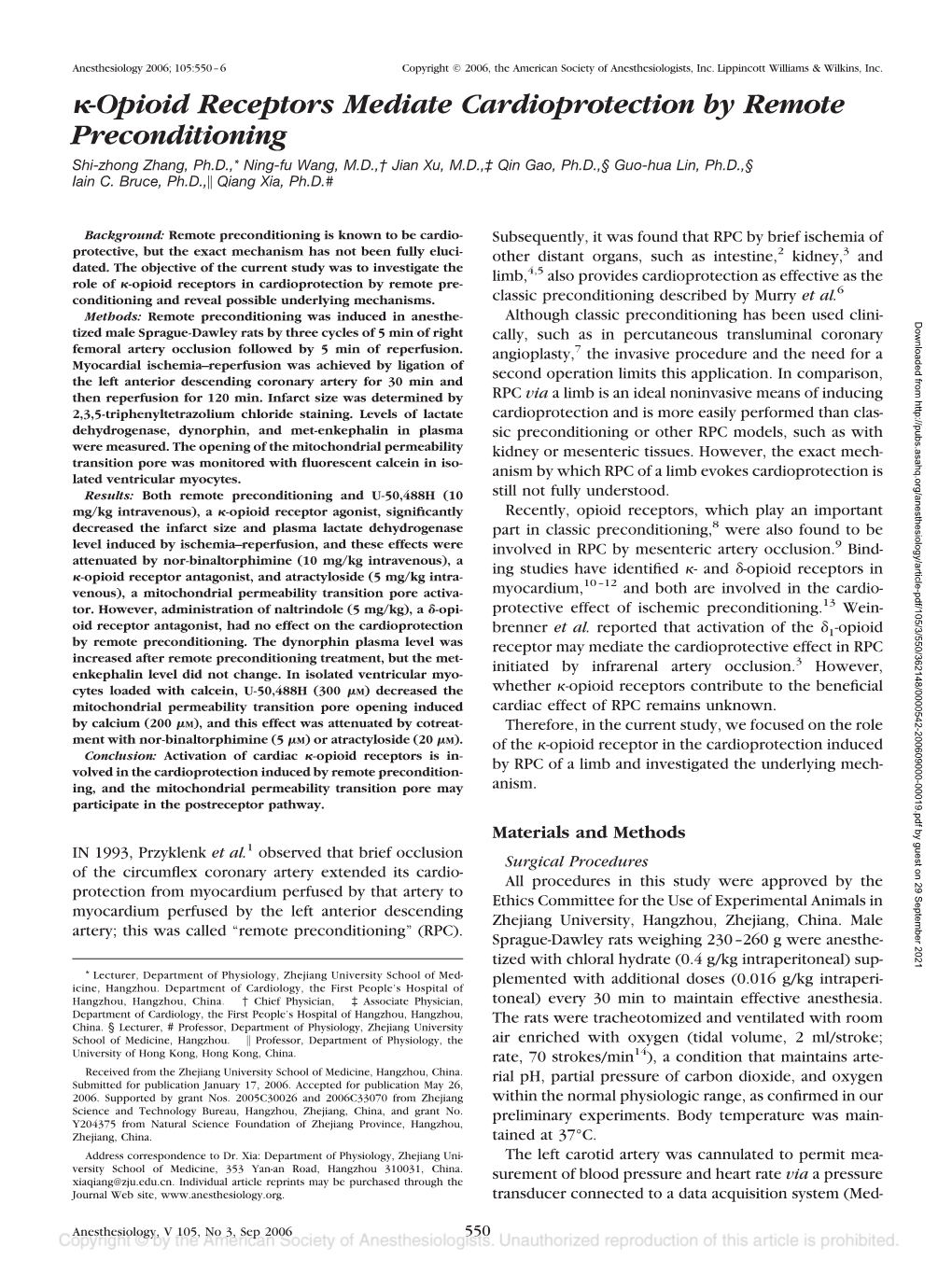 Opioid Receptors Mediate Cardioprotection