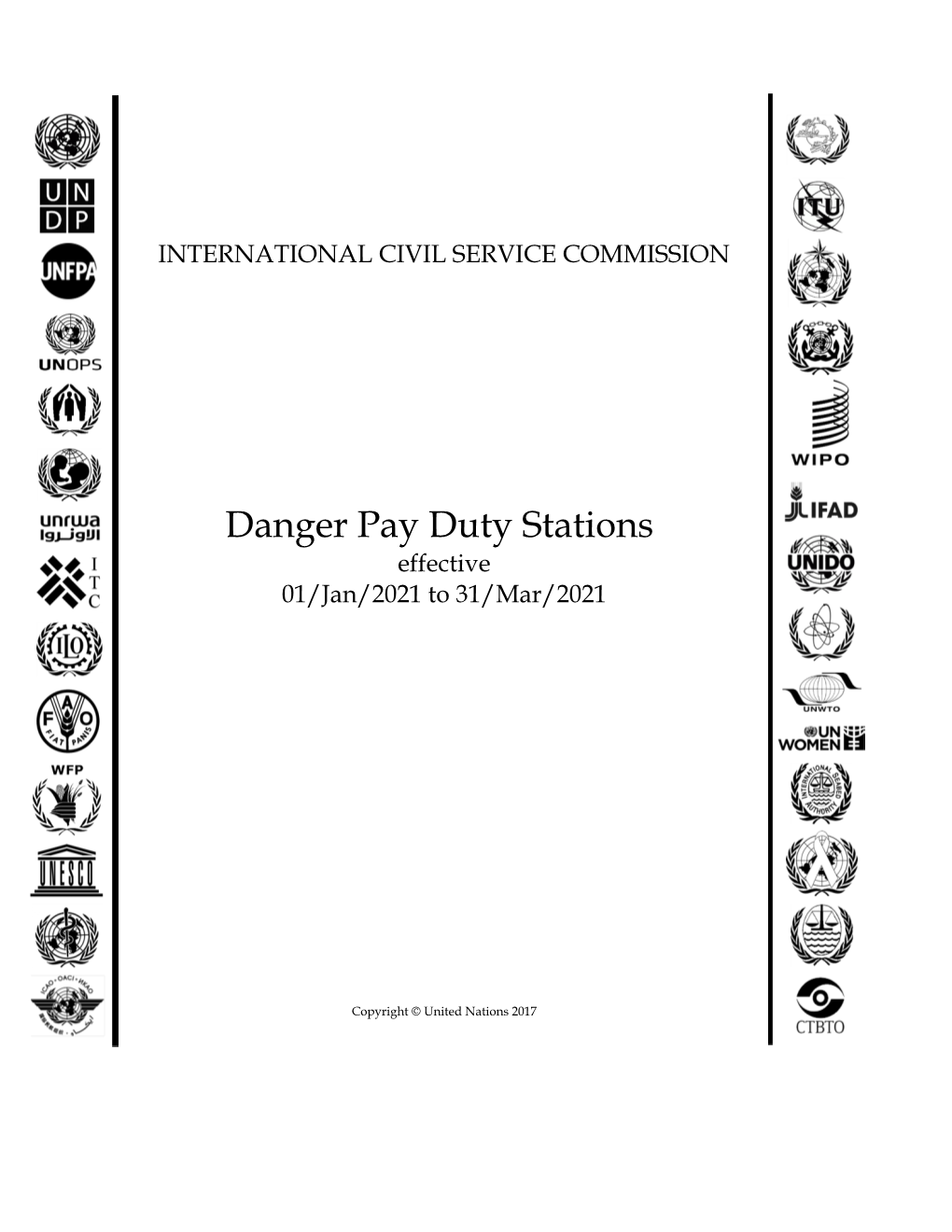 Danger Pay Duty Stations Effective 01/Jan/2021 to 31/Mar/2021