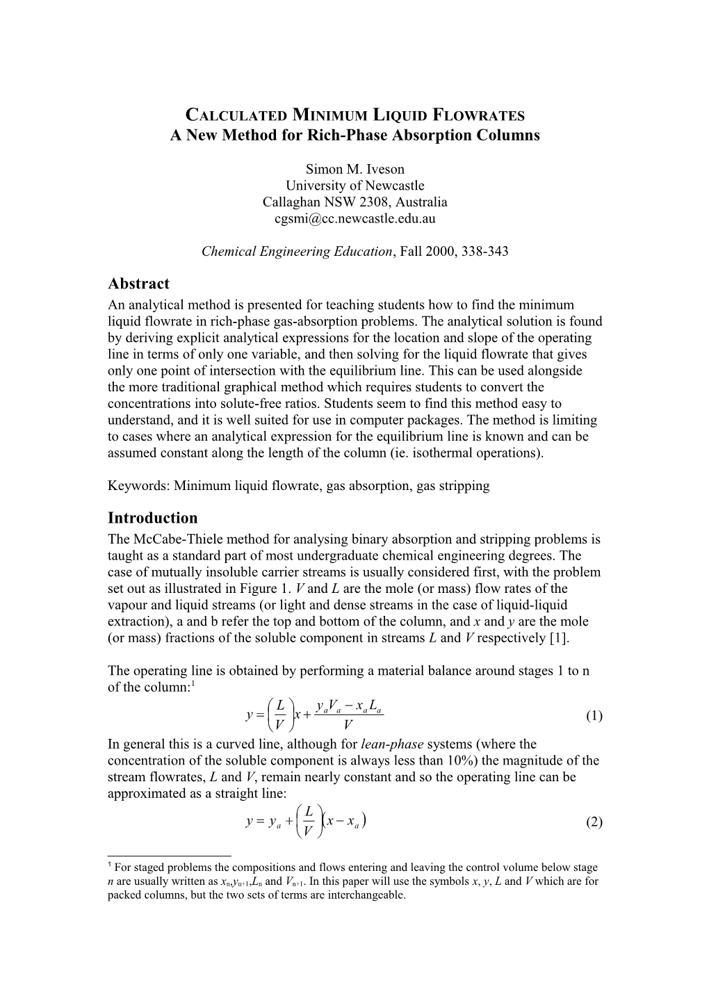 A Simple Method For Students To Calculate The Minimum Liquid Flowrate For Binary Absorption Problems When The Operating Line Is Curved