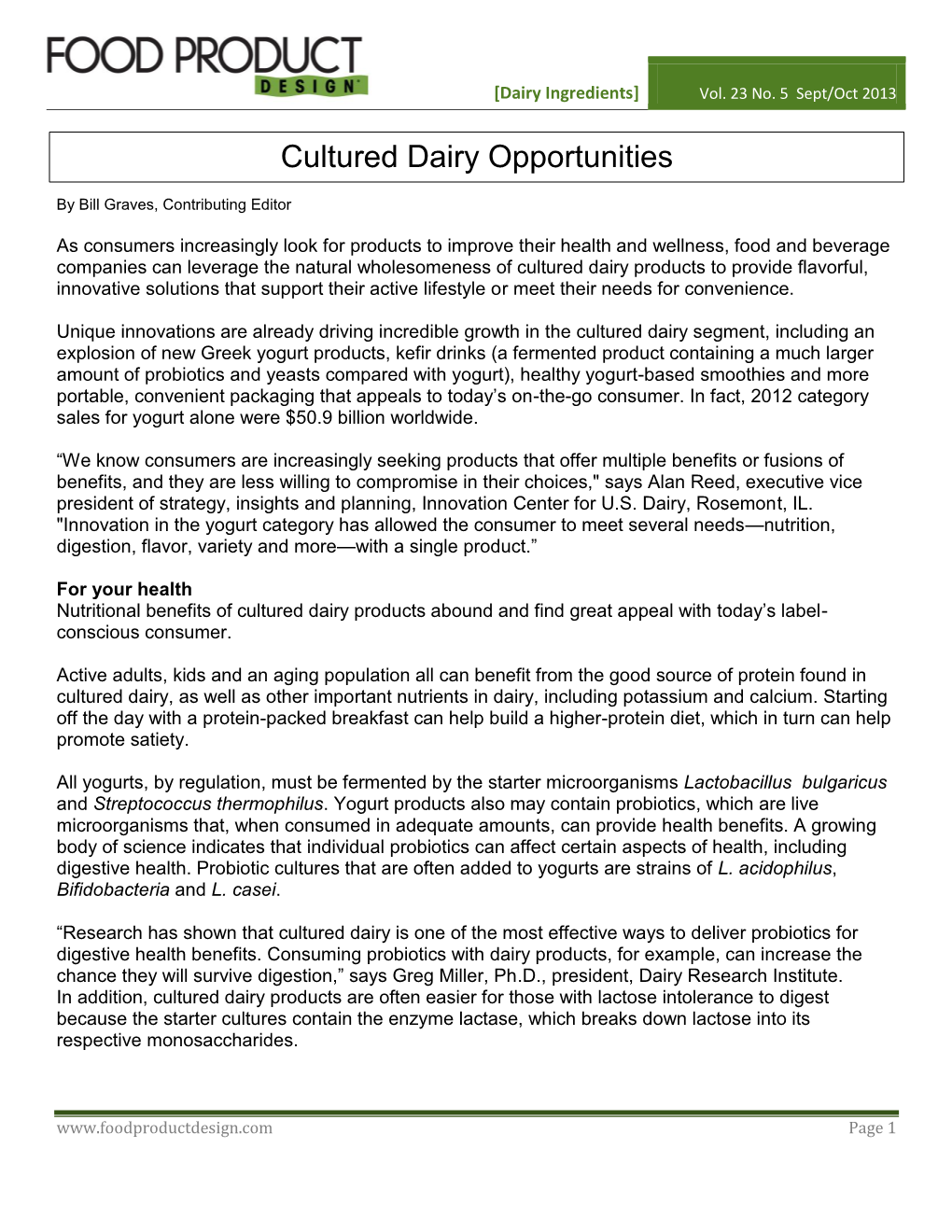 Cultured Dairy Opportunities