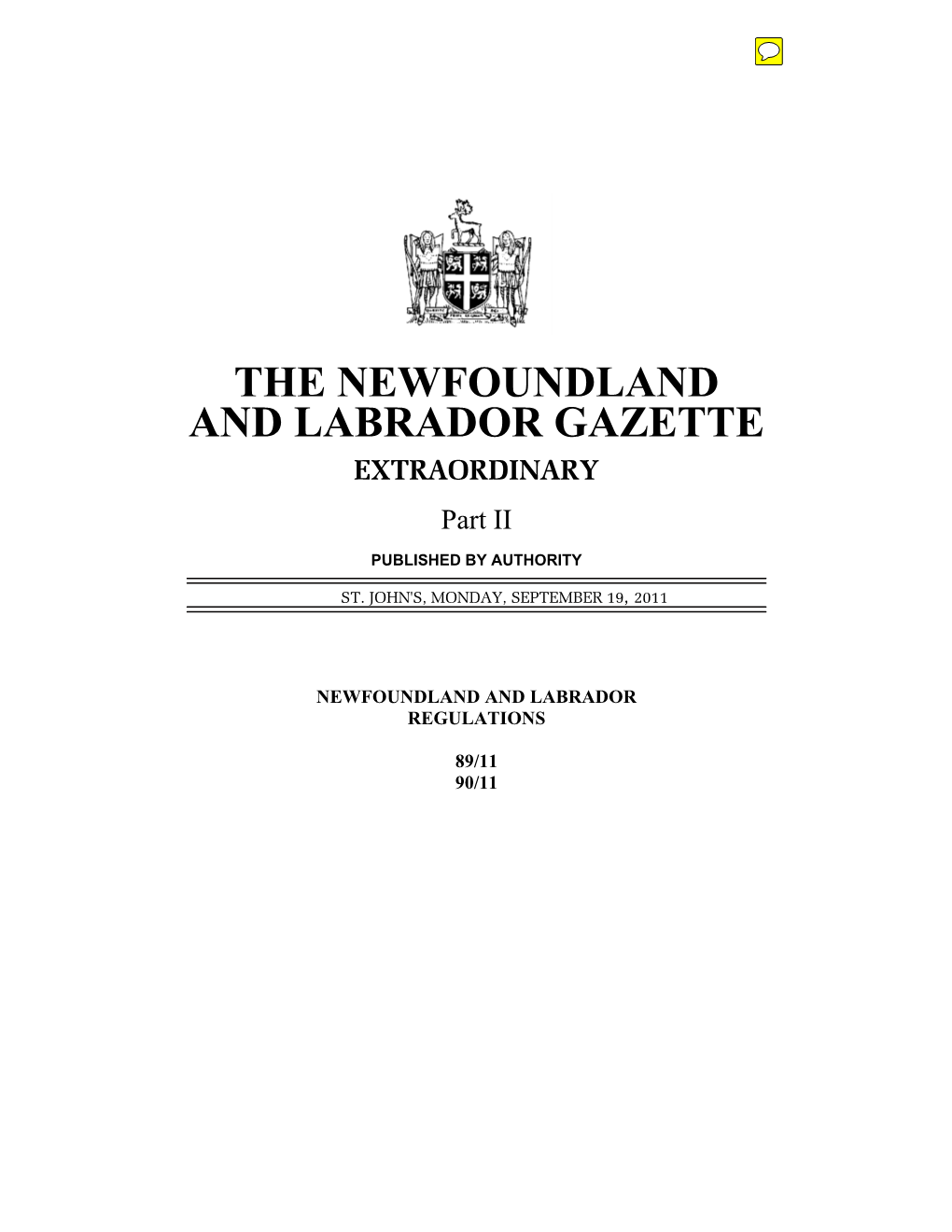 THE NEWFOUNDLAND and LABRADOR GAZETTE EXTRAORDINARY Part II