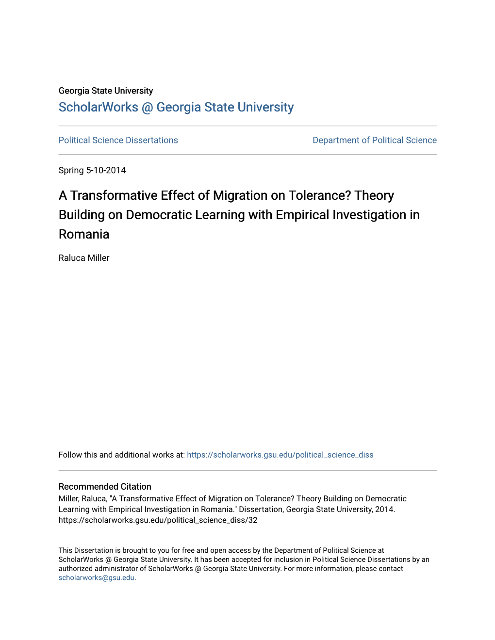 A Transformative Effect of Migration on Tolerance? Theory Building on Democratic Learning with Empirical Investigation in Romania