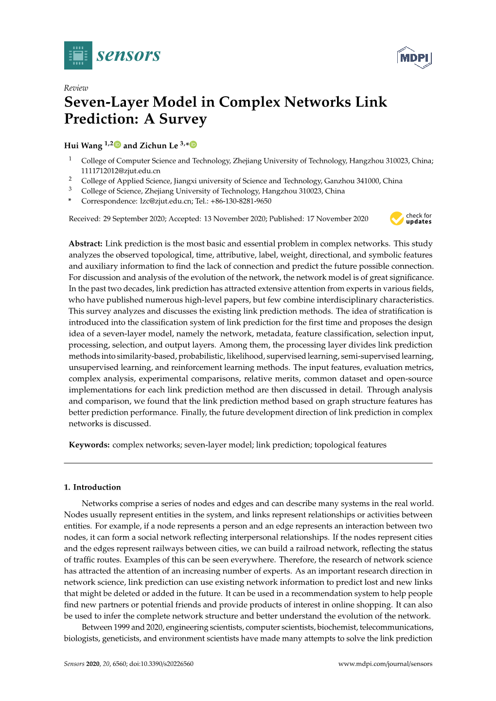 Seven-Layer Model in Complex Networks Link Prediction: a Survey