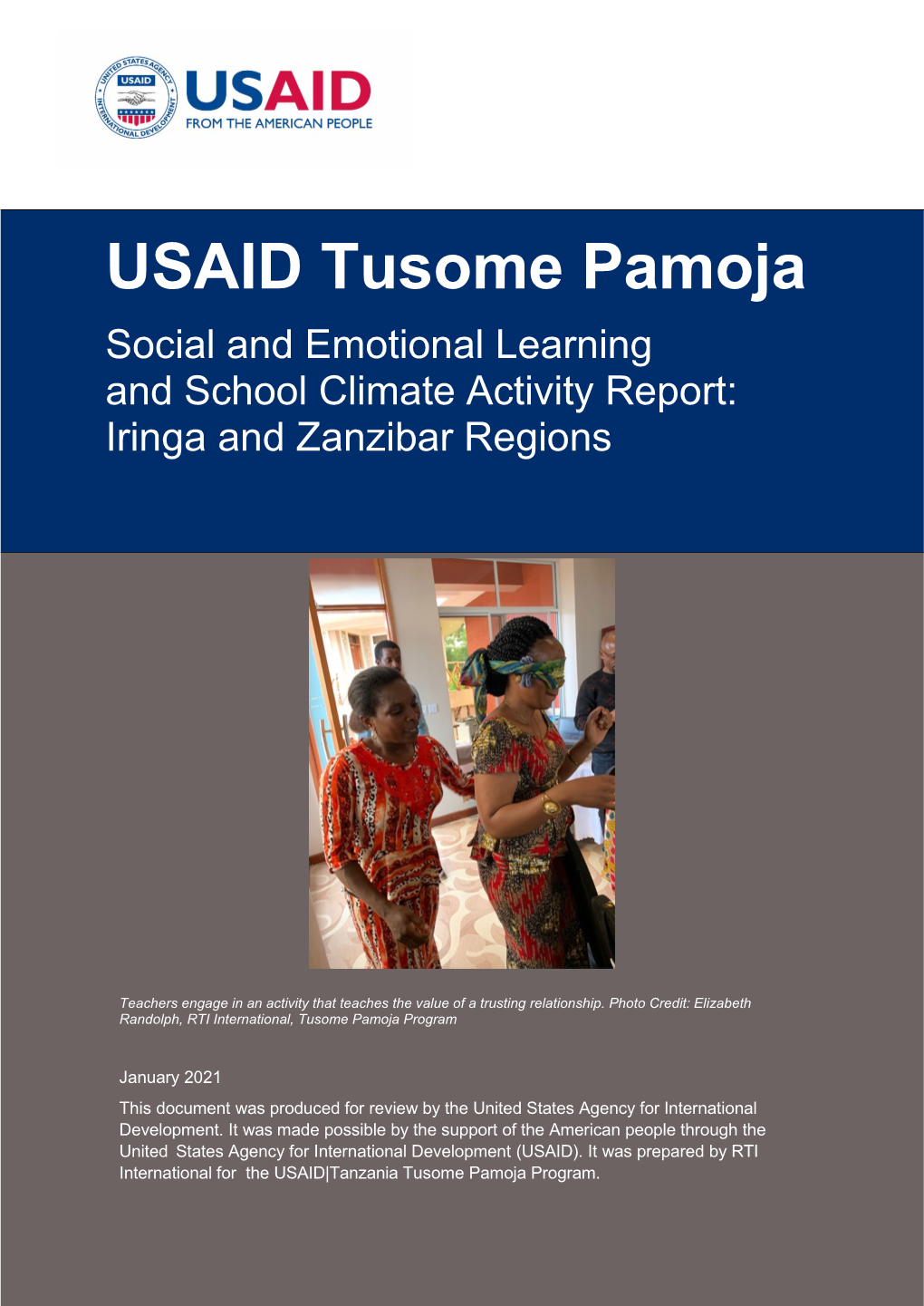 USAID Tusome Pamoja Social and Emotional Learning and School Climate Activity Report: Iringa and Zanzibar Regions