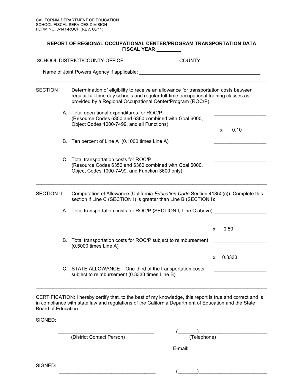 Form 3: Pupil Trans: Home-To-School & SE - Categorical Programs (CA Dept of Education)