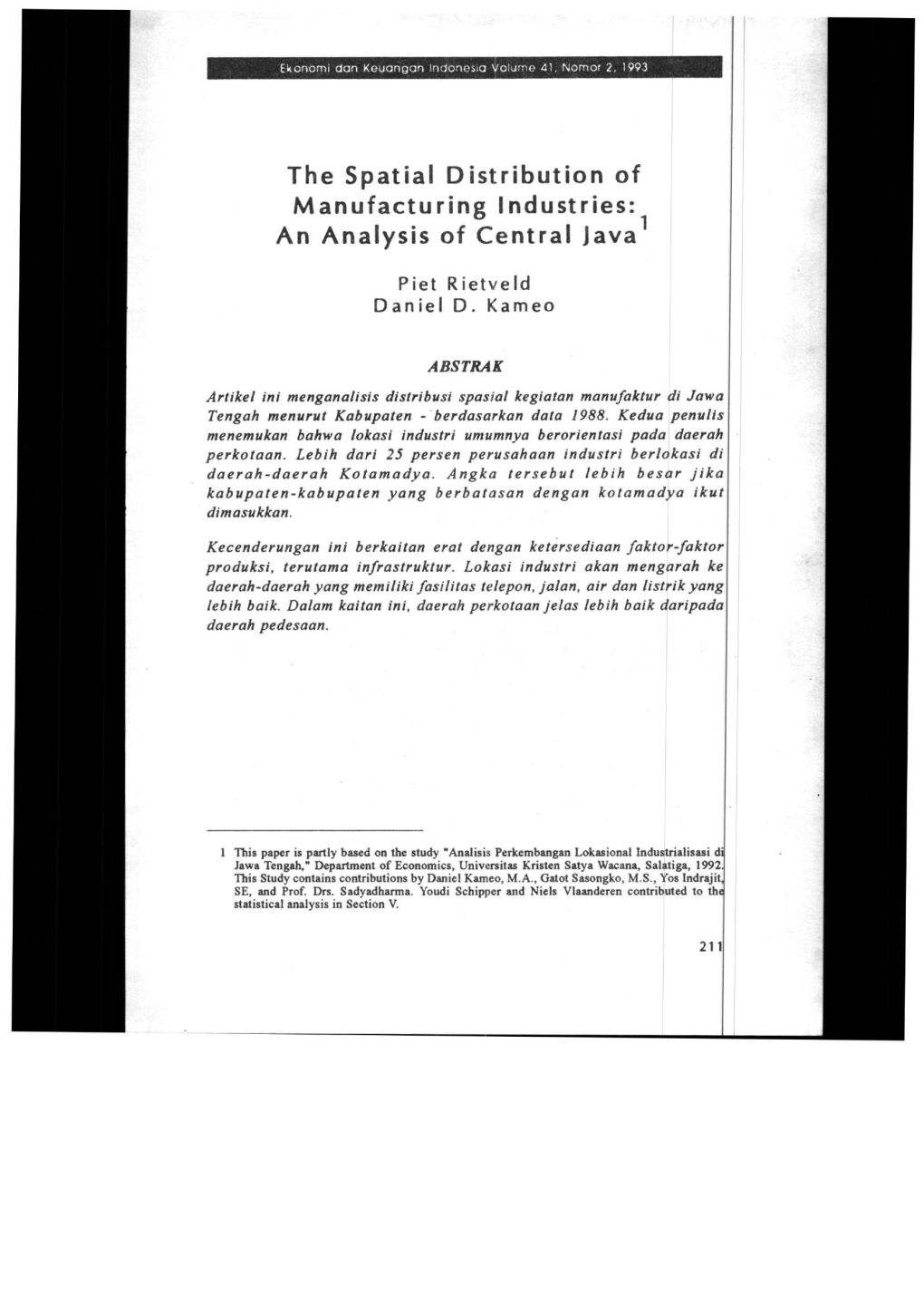 The Spatial Distribution of Manufacturing Industries: an Analysis of Central Java