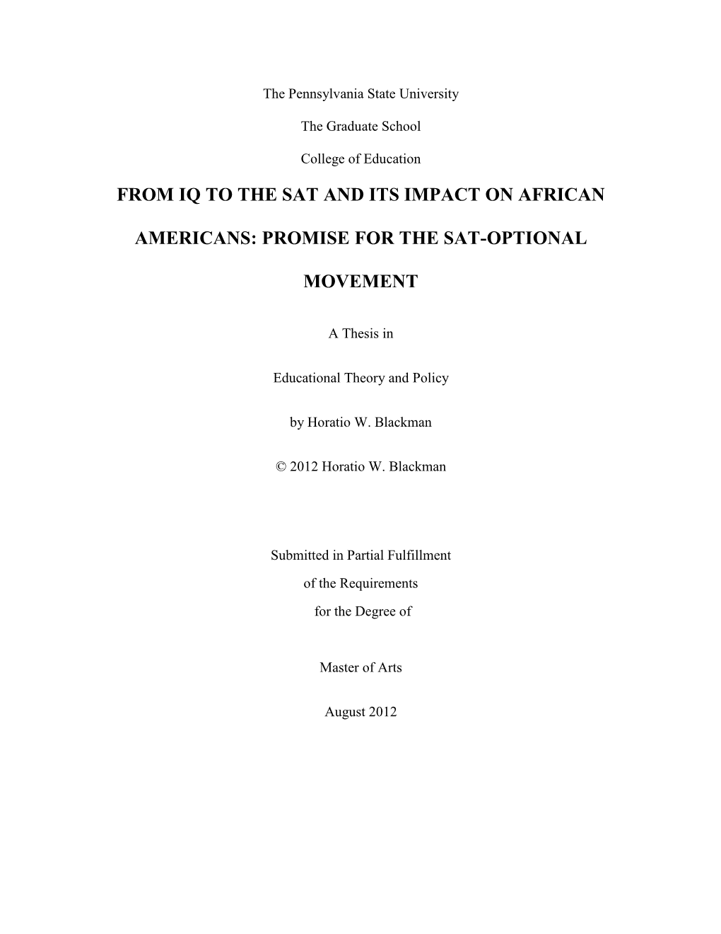 From Iq to the Sat and Its Impact on African Americans