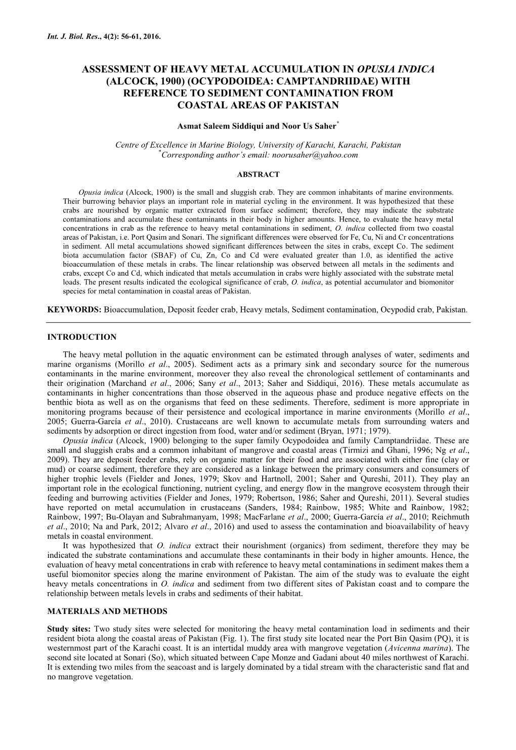 Assessment of Heavy Metal Accumulation in Opusia