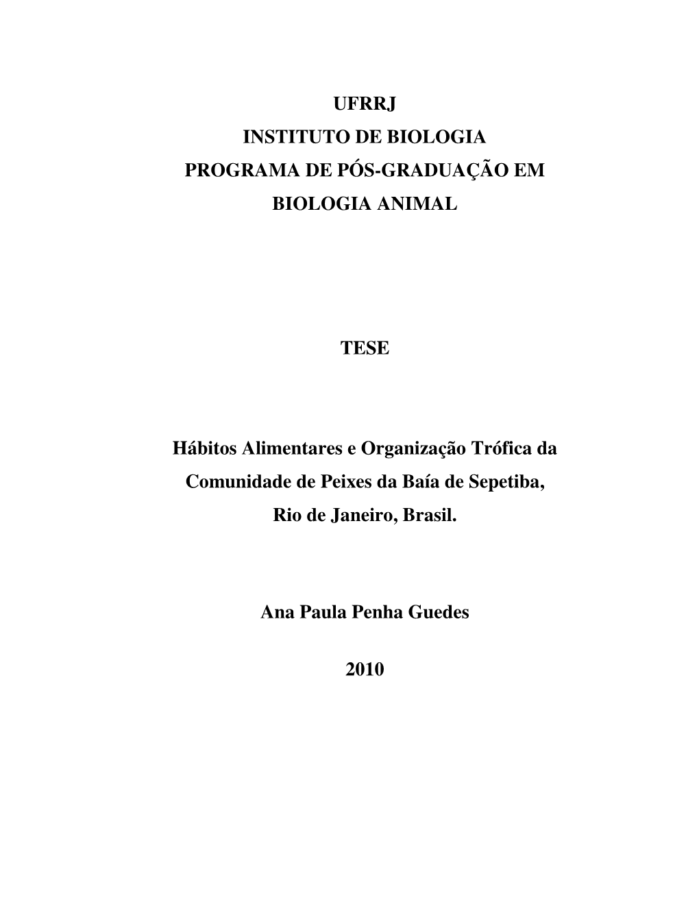 Ufrrj Instituto De Biologia Programa De Pós-Graduação Em Biologia Animal