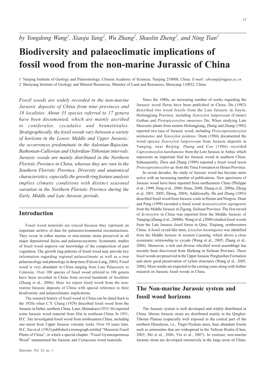 Biodiversity and Palaeoclimatic Implications of Fossil Wood from the Non-Marine Jurassic of China