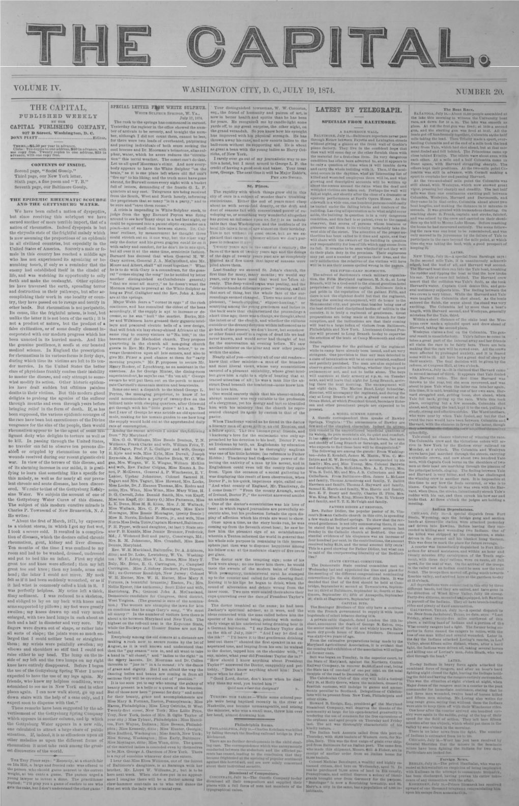 Volume Iy. Washington City, Dc, July 19,1874. Number 20. The