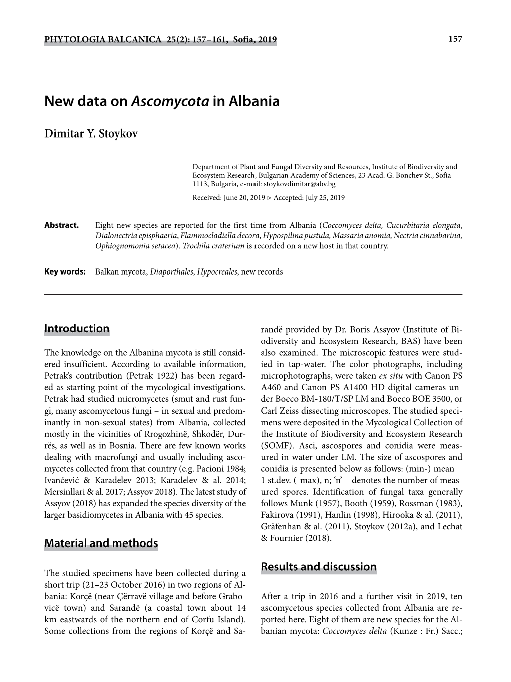 New Data on Ascomycota in Albania