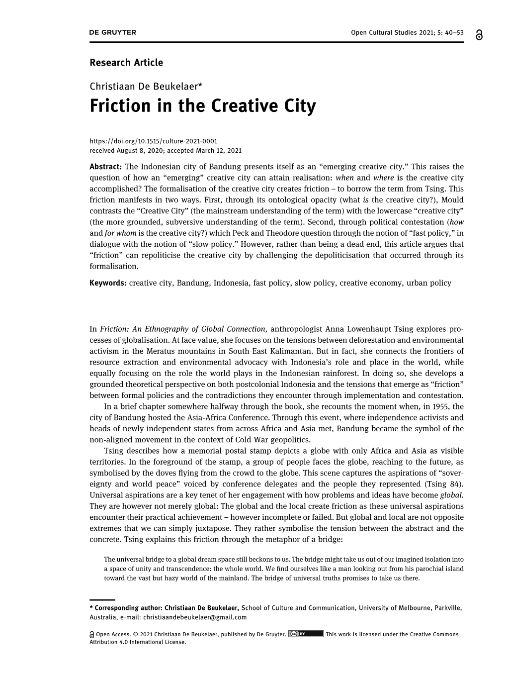 Friction in the Creative City