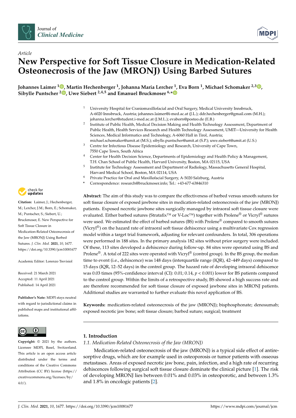 (MRONJ) Using Barbed Sutures