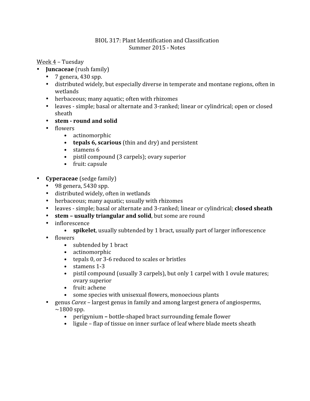 Plant Identification and Classification Summer 2015 -‐ Notes Week 4