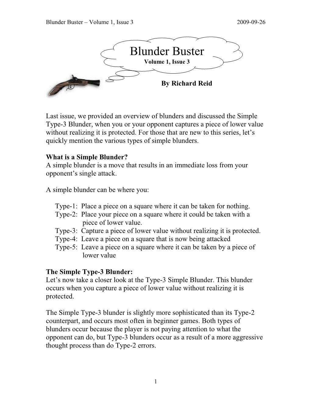 Blunder Buster – Volume 1, Issue 3 2009-09-26