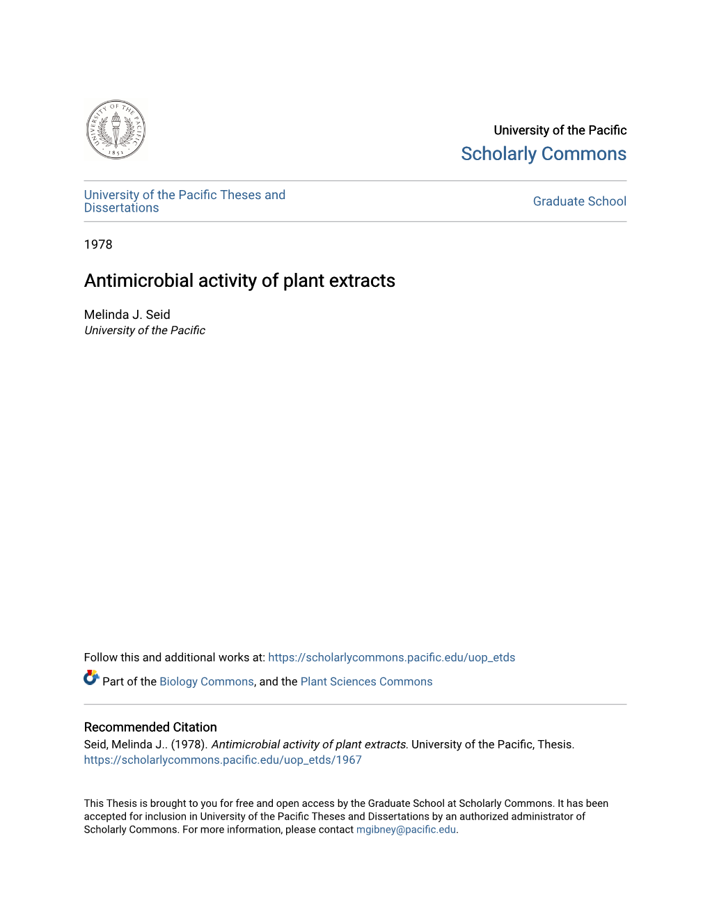 Antimicrobial Activity of Plant Extracts