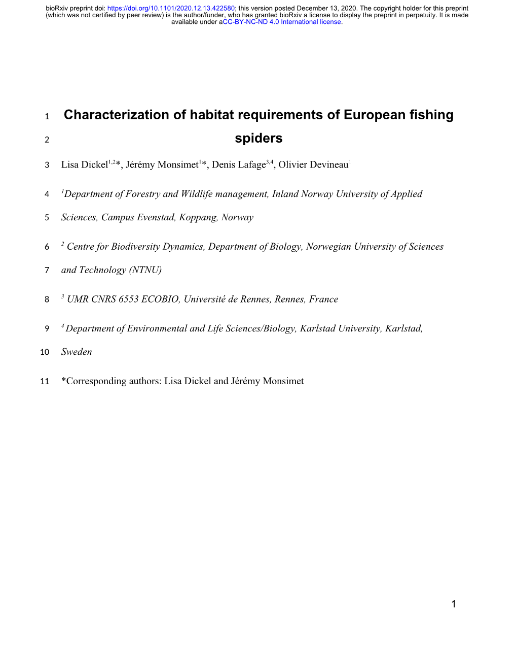 Characterization of Habitat Requirements of European Fishing