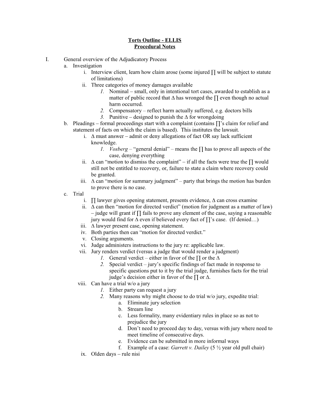 Torts Outline - ELLIS