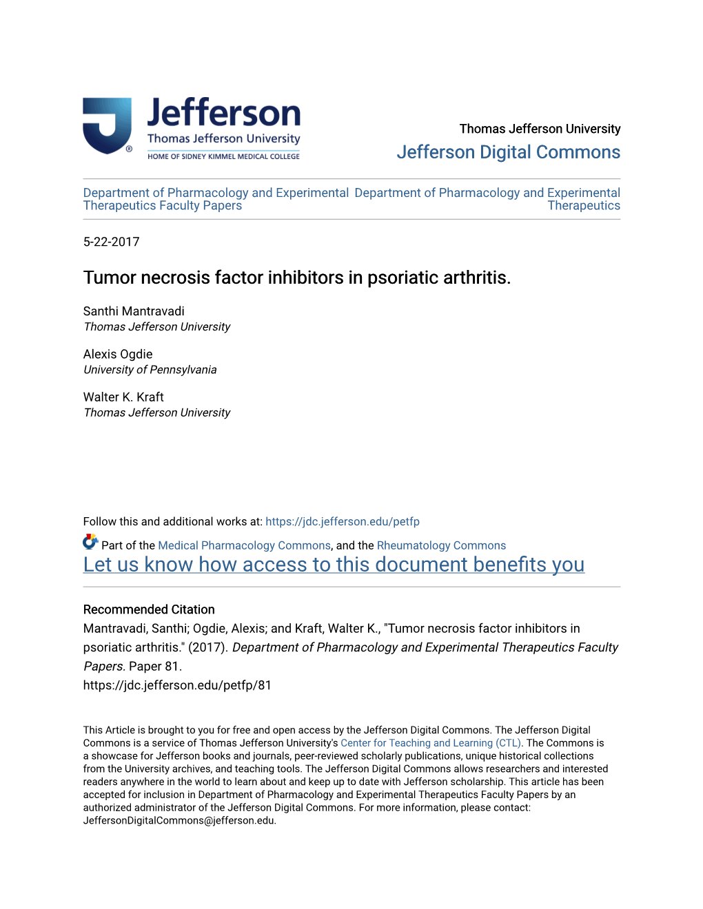 Tumor Necrosis Factor Inhibitors in Psoriatic Arthritis