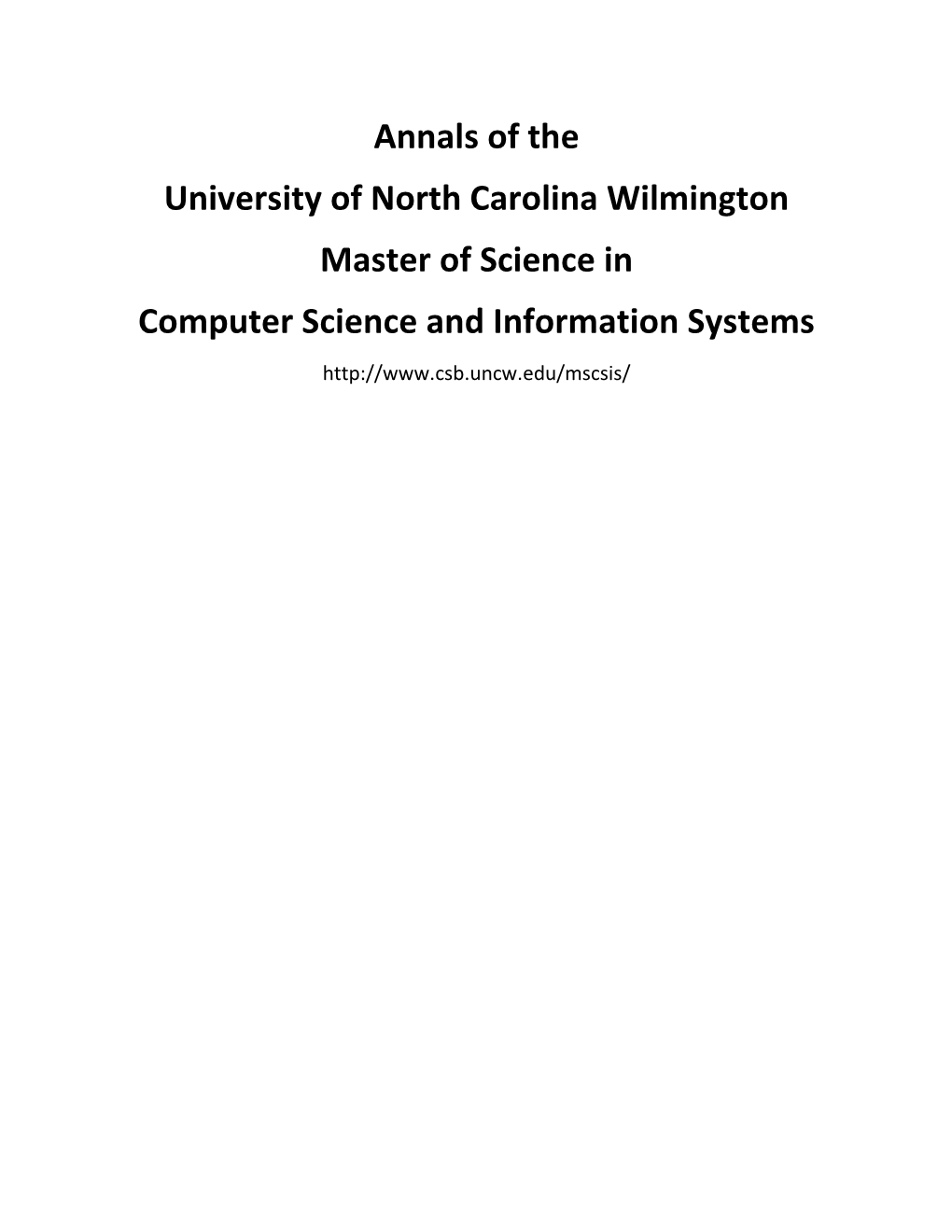 Annals of the University of North Carolina Wilmington Master Of